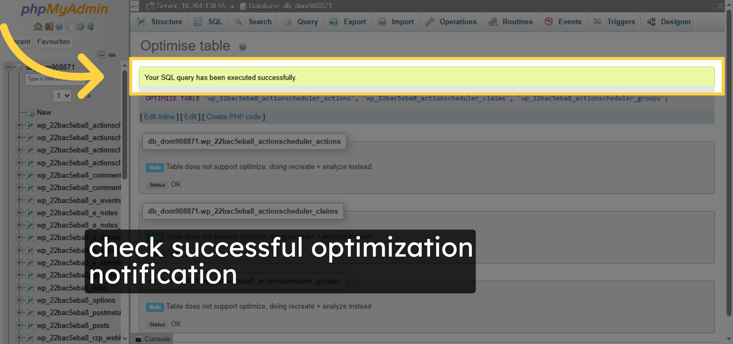 Verify Optimization.