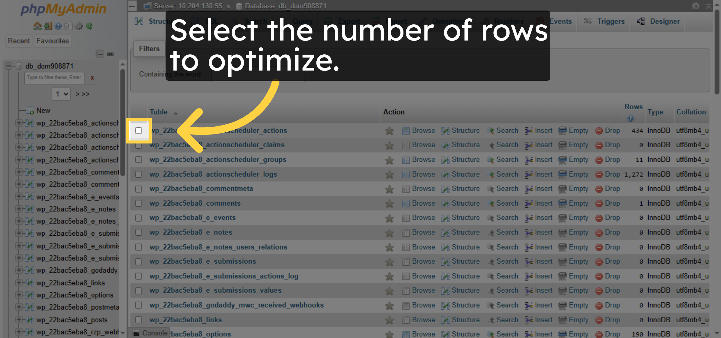 Select rows to optimize.
