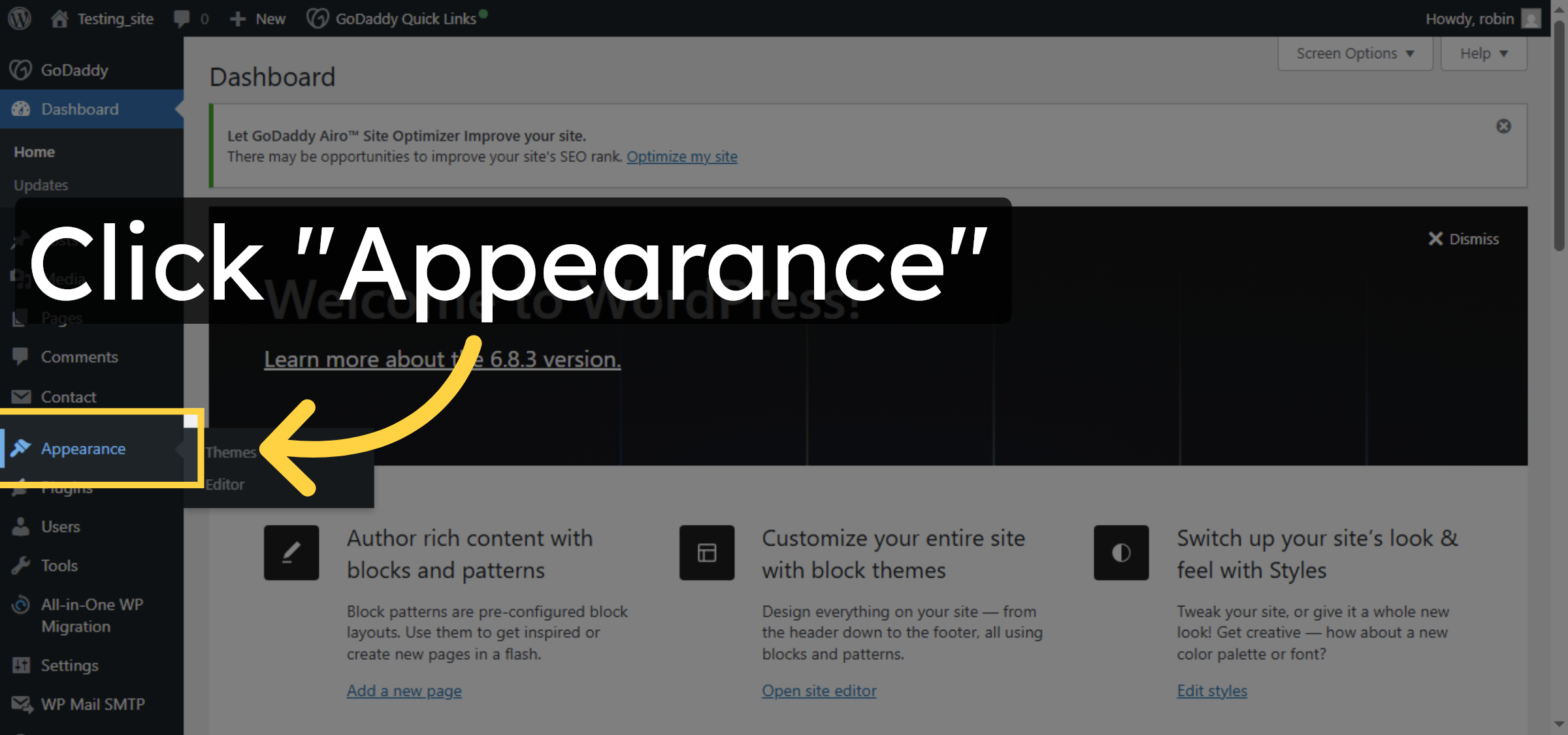 Click Appearance Menu