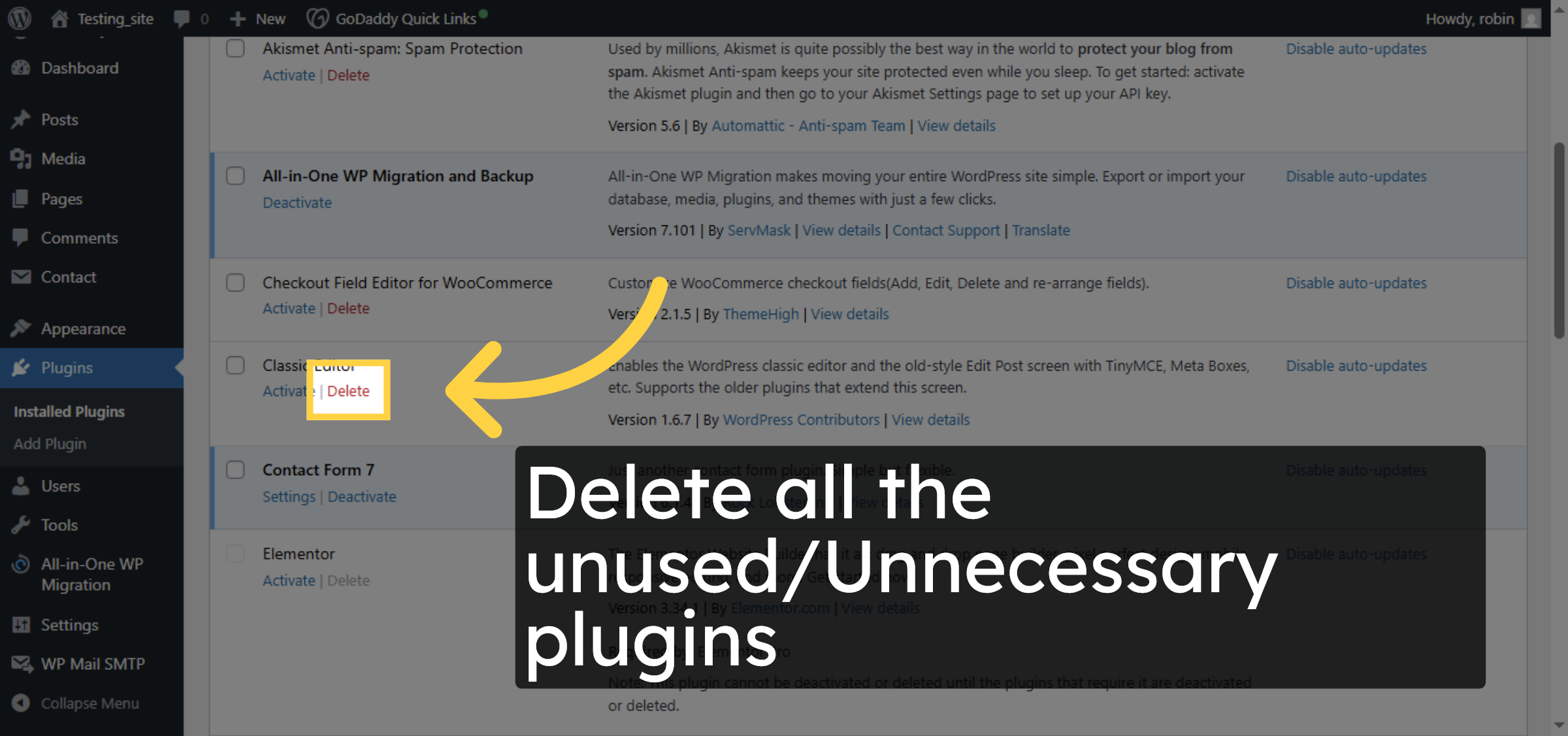 Delete Unused Plugins