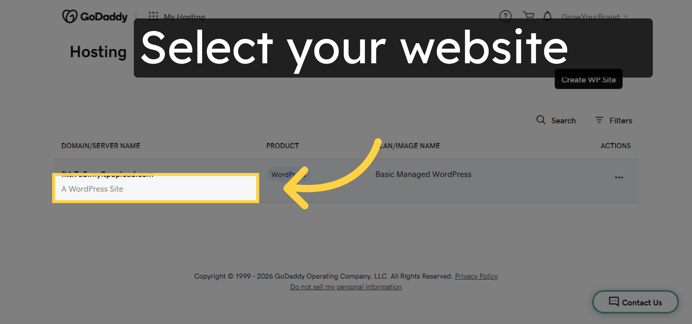 Select A WordPress Site