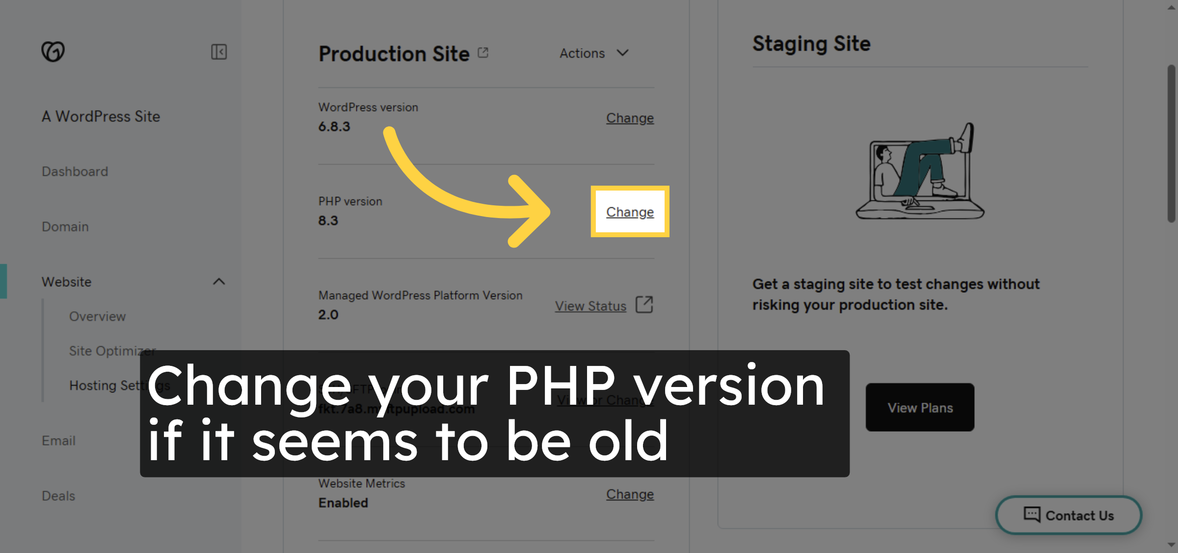 Click Change PHP Version