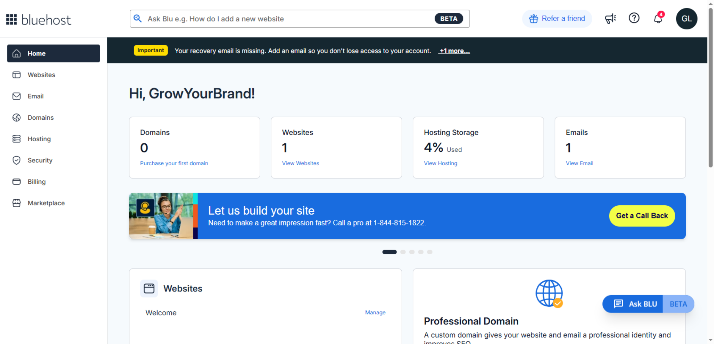 Access the Bluehost Hosting Dashboard