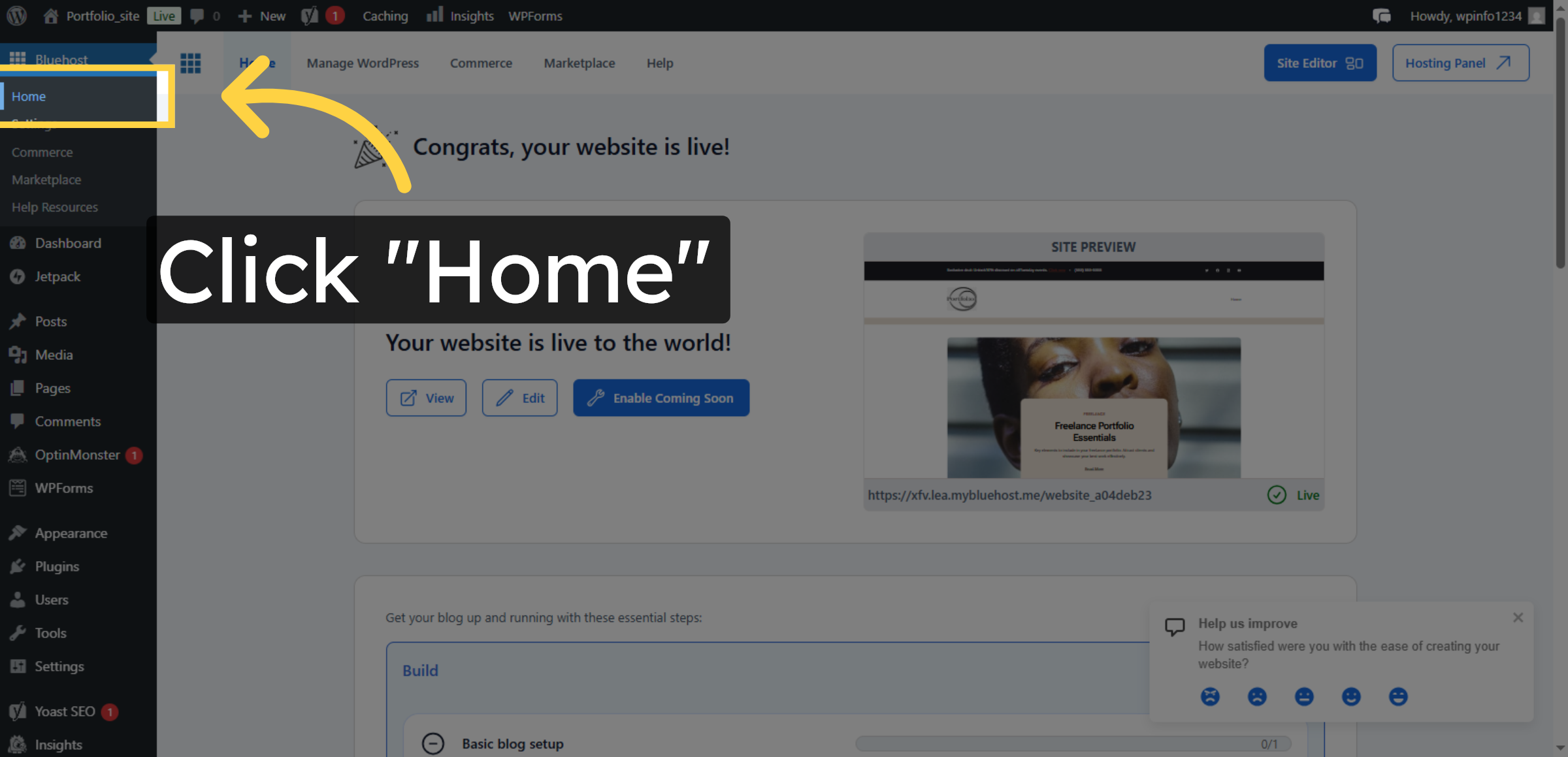 Access WordPress Dashboard Home