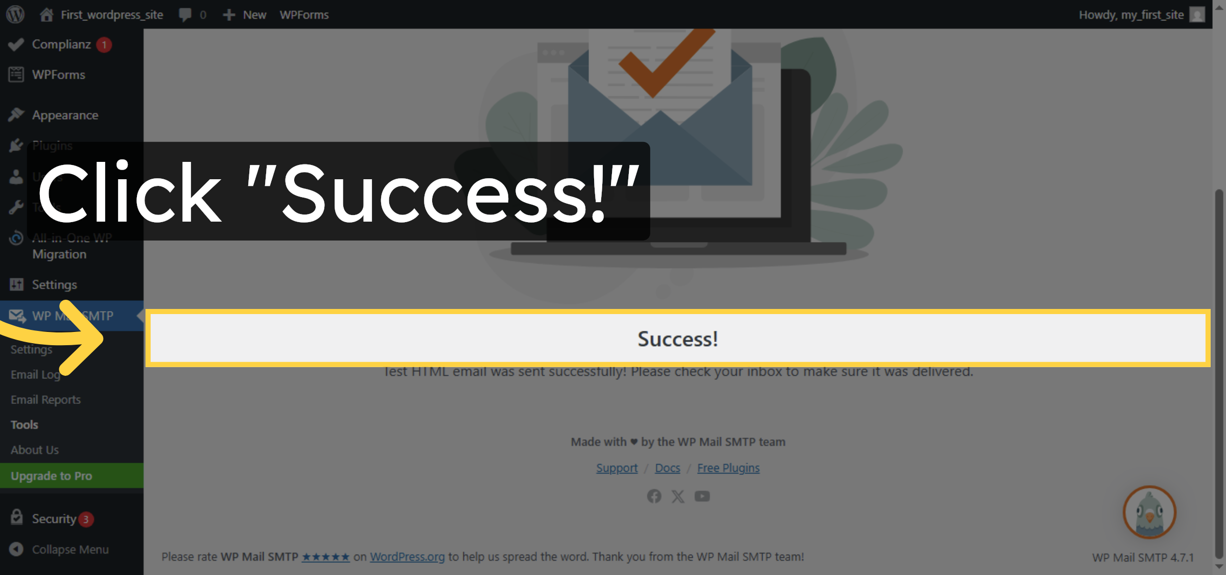 Confirm Test Email Success