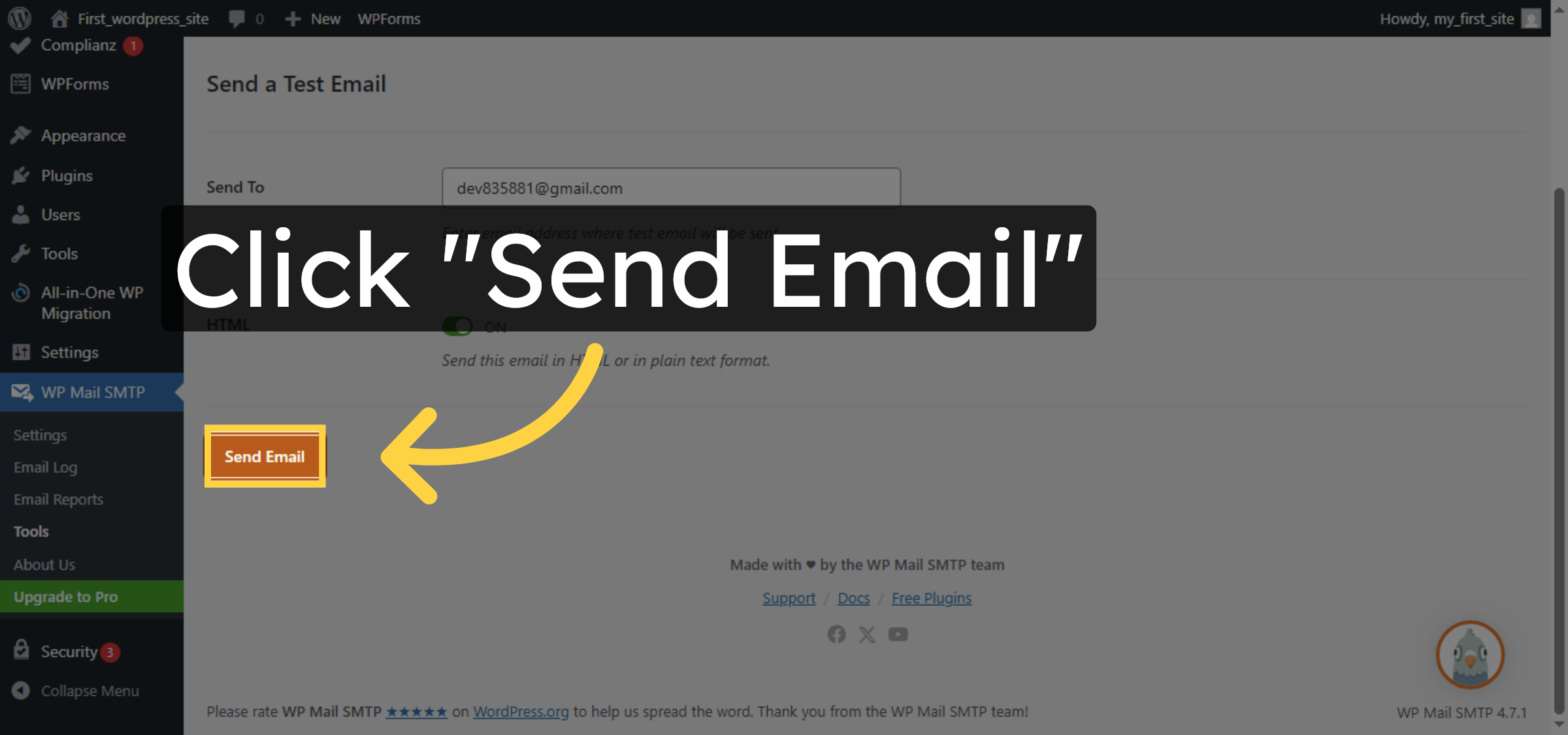 Send Test Email Confirmation