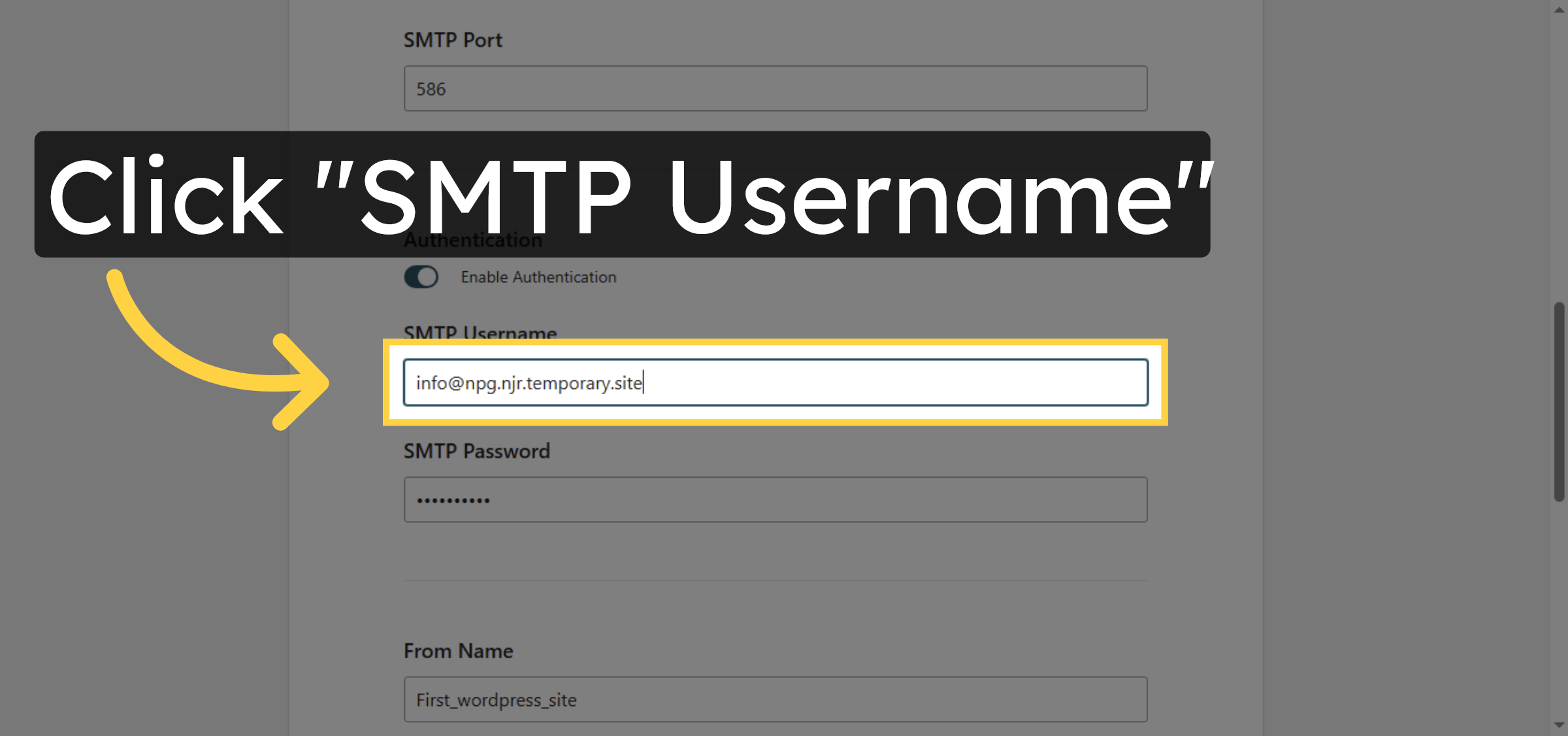 Select SMTP Username Field