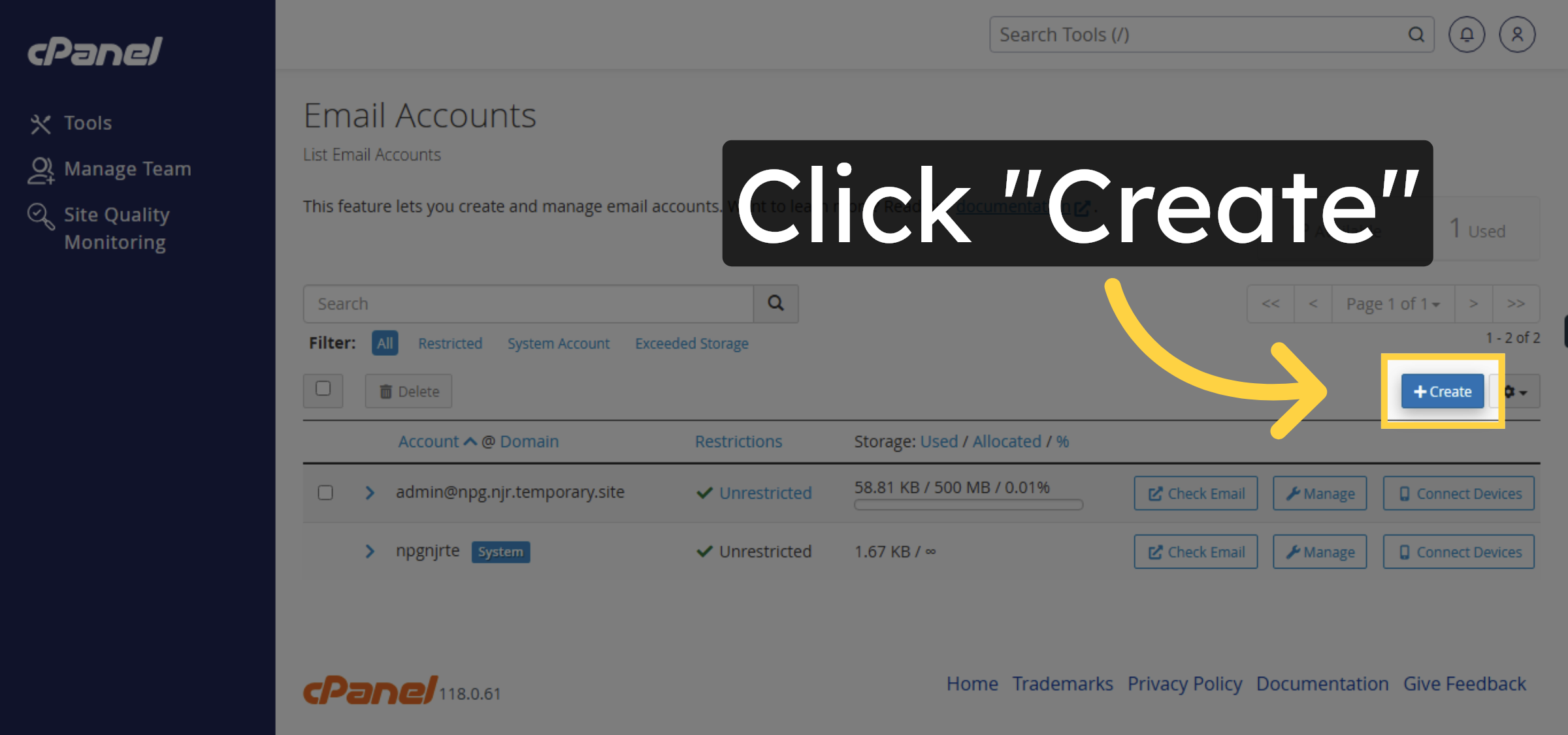 Initiate Email Account Creation