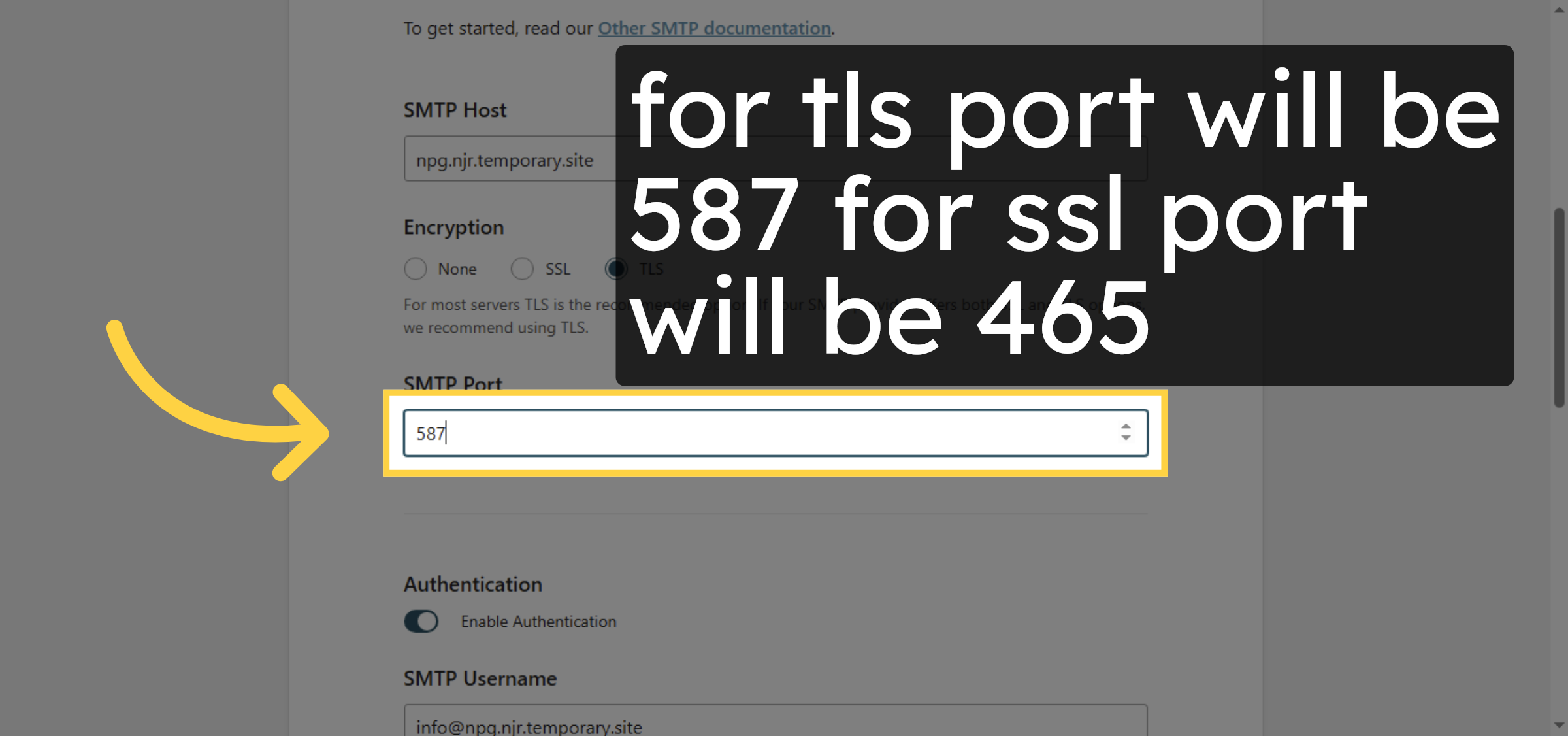 Select SMTP Port Field