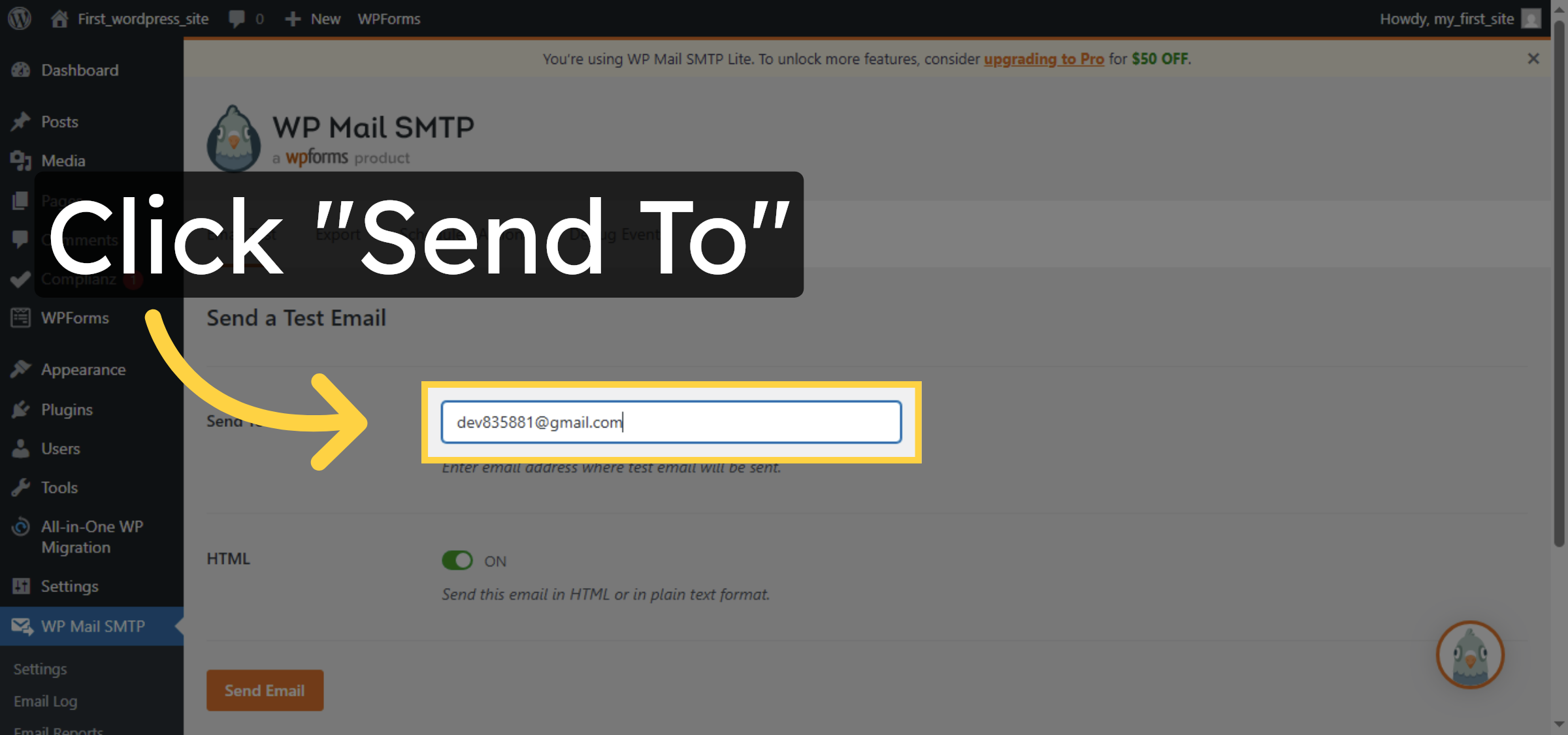 Select Test Email Recipient
