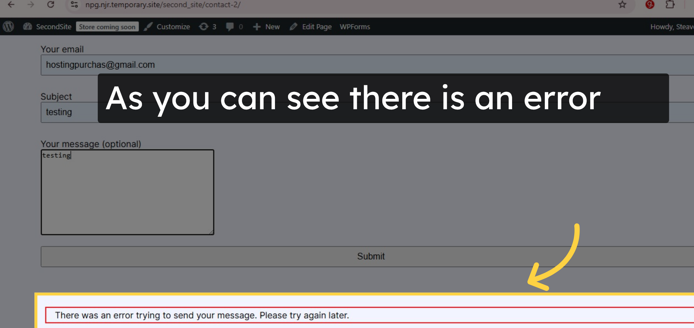 Error on sending Email.
