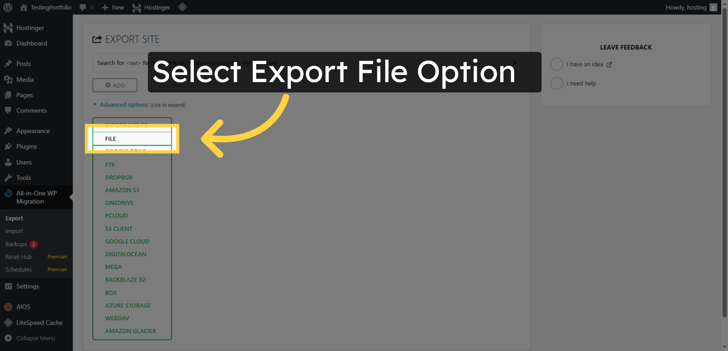 Select Export File Option