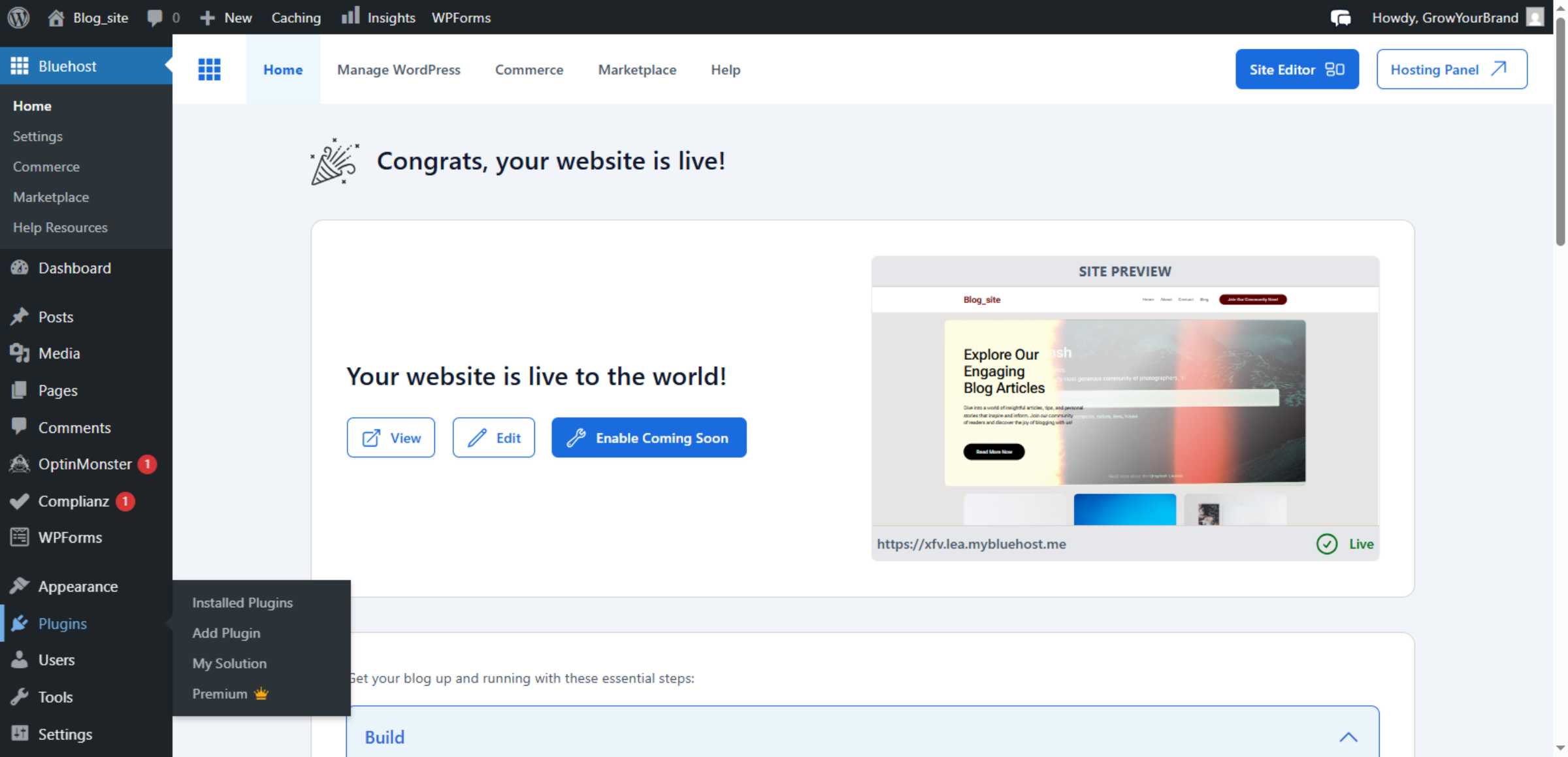 Switch to Site Dashboard
