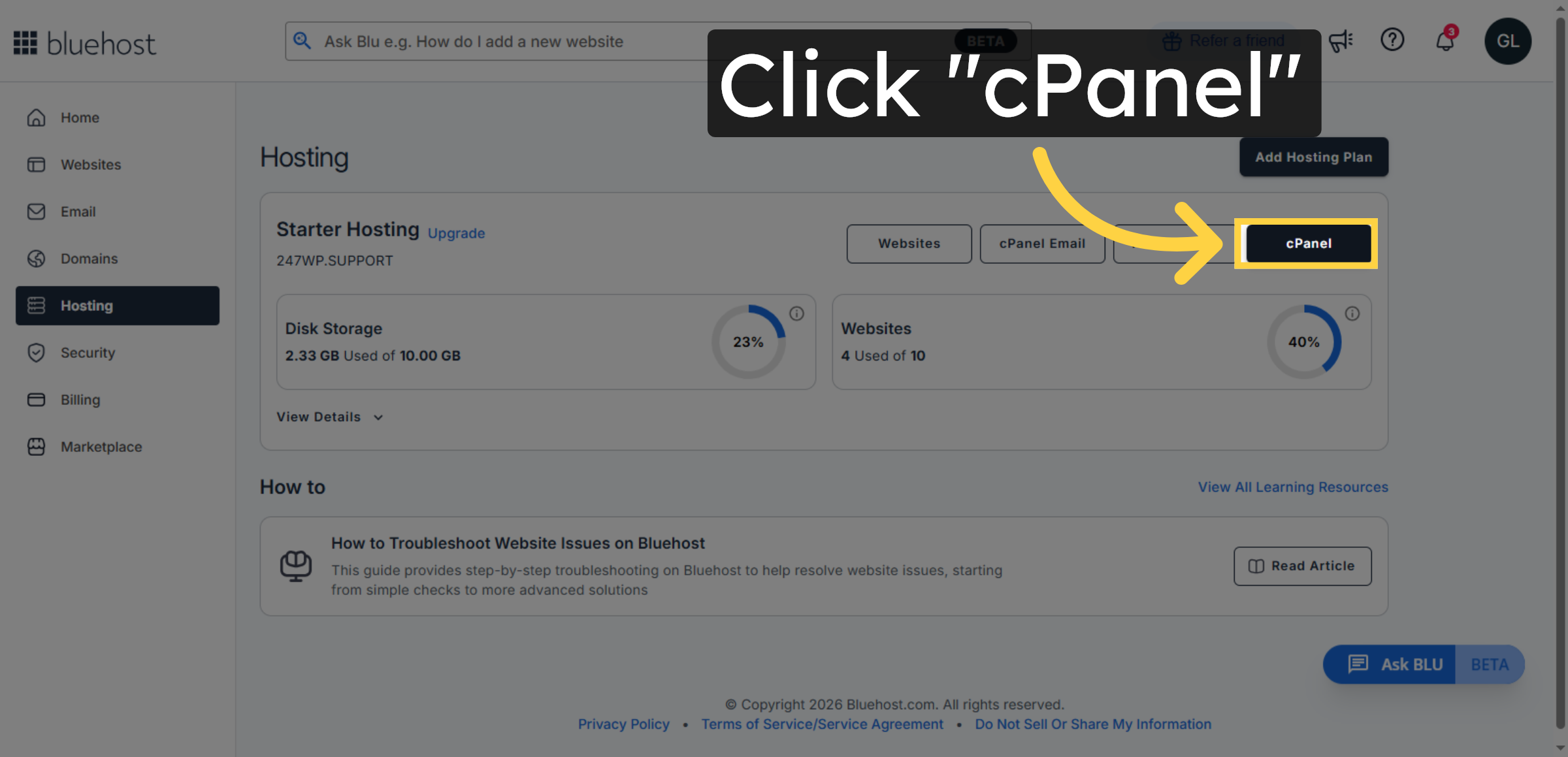 Open cPanel Interface