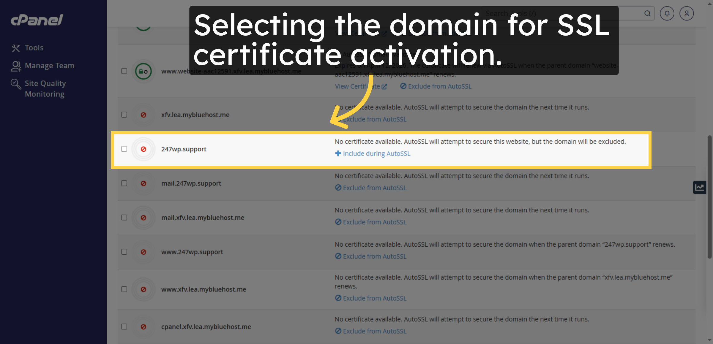 Select Domain for SSL