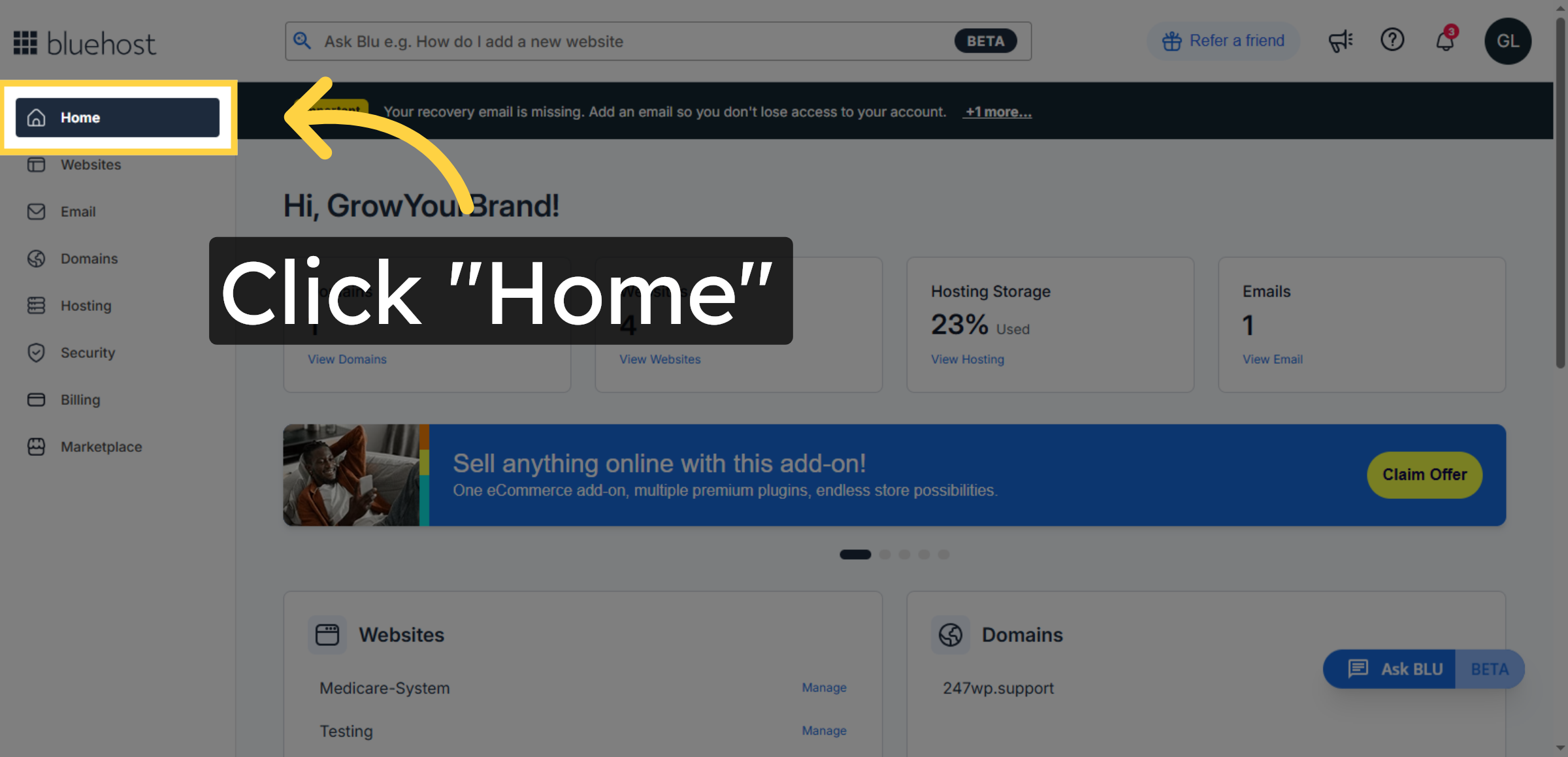 Navigate to Home Page