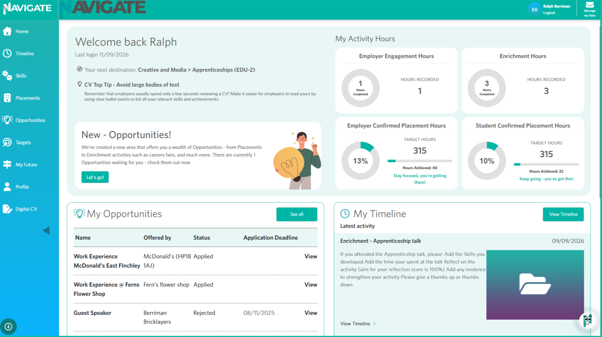 Your Navigate homepage