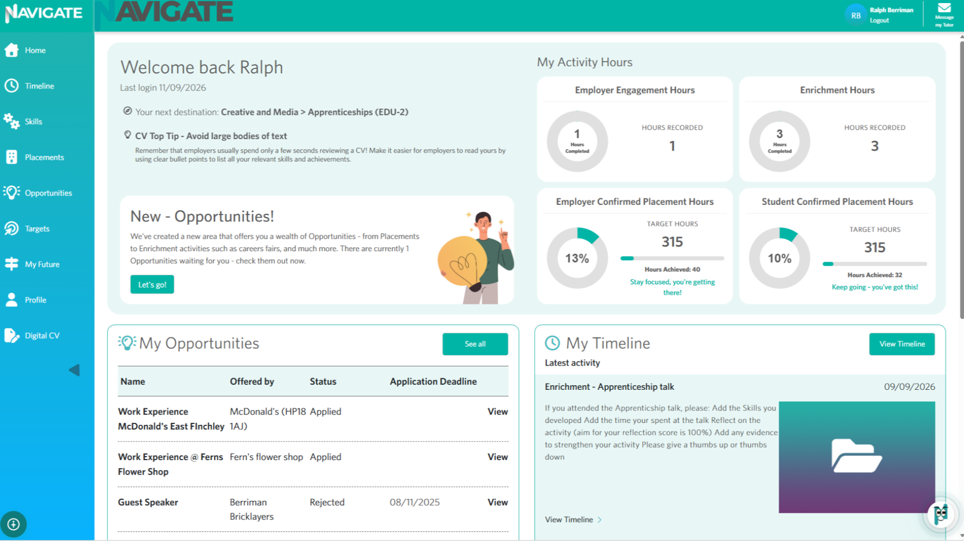 Your Navigate homepage