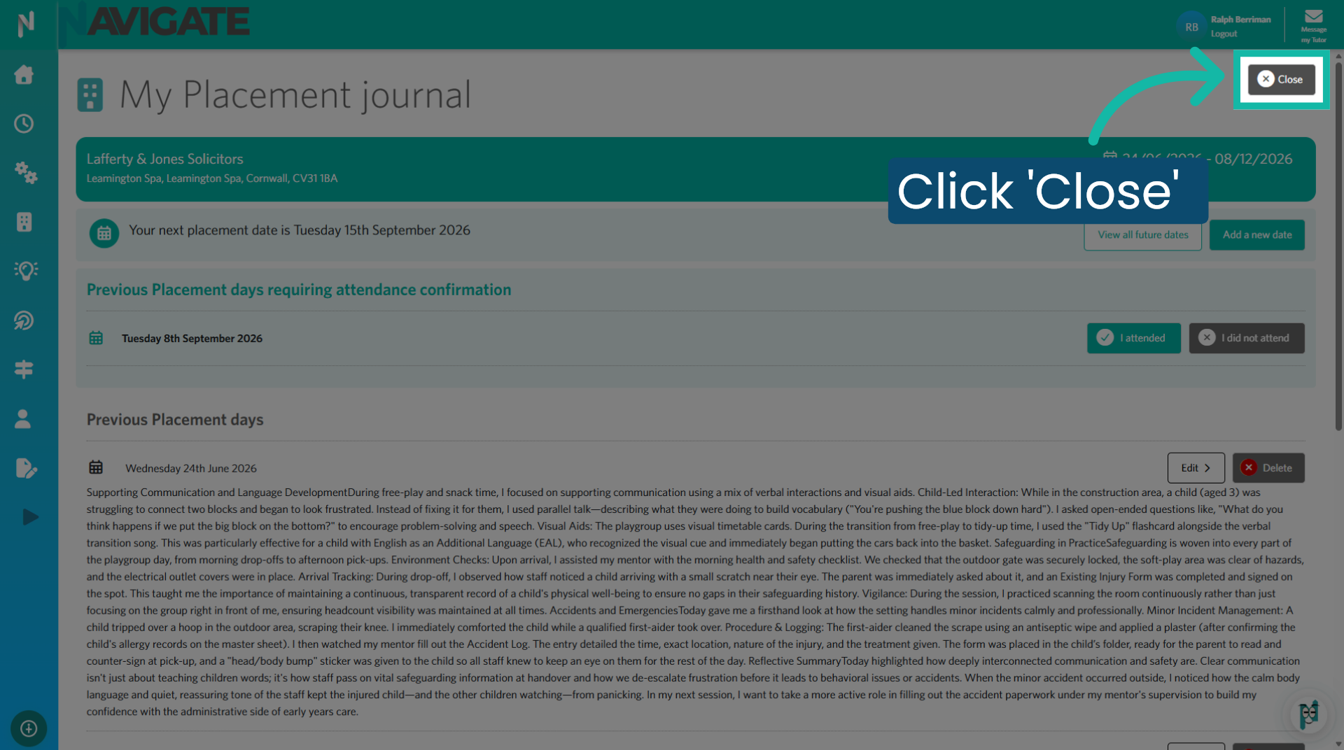 Close Placement Journal