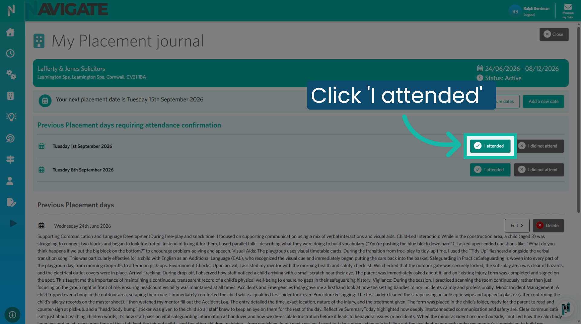 Click 'I attended'.