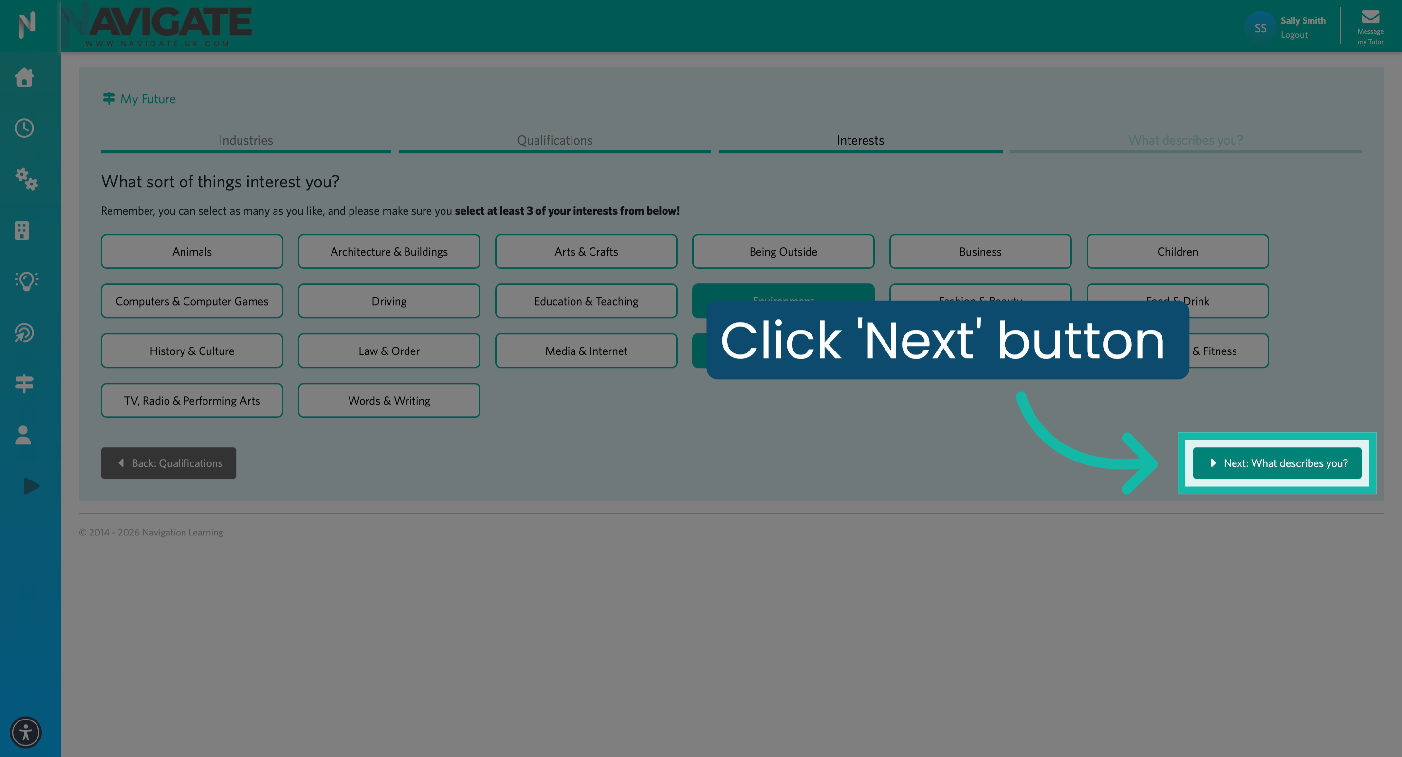 Click: 'Next: What describes you?'