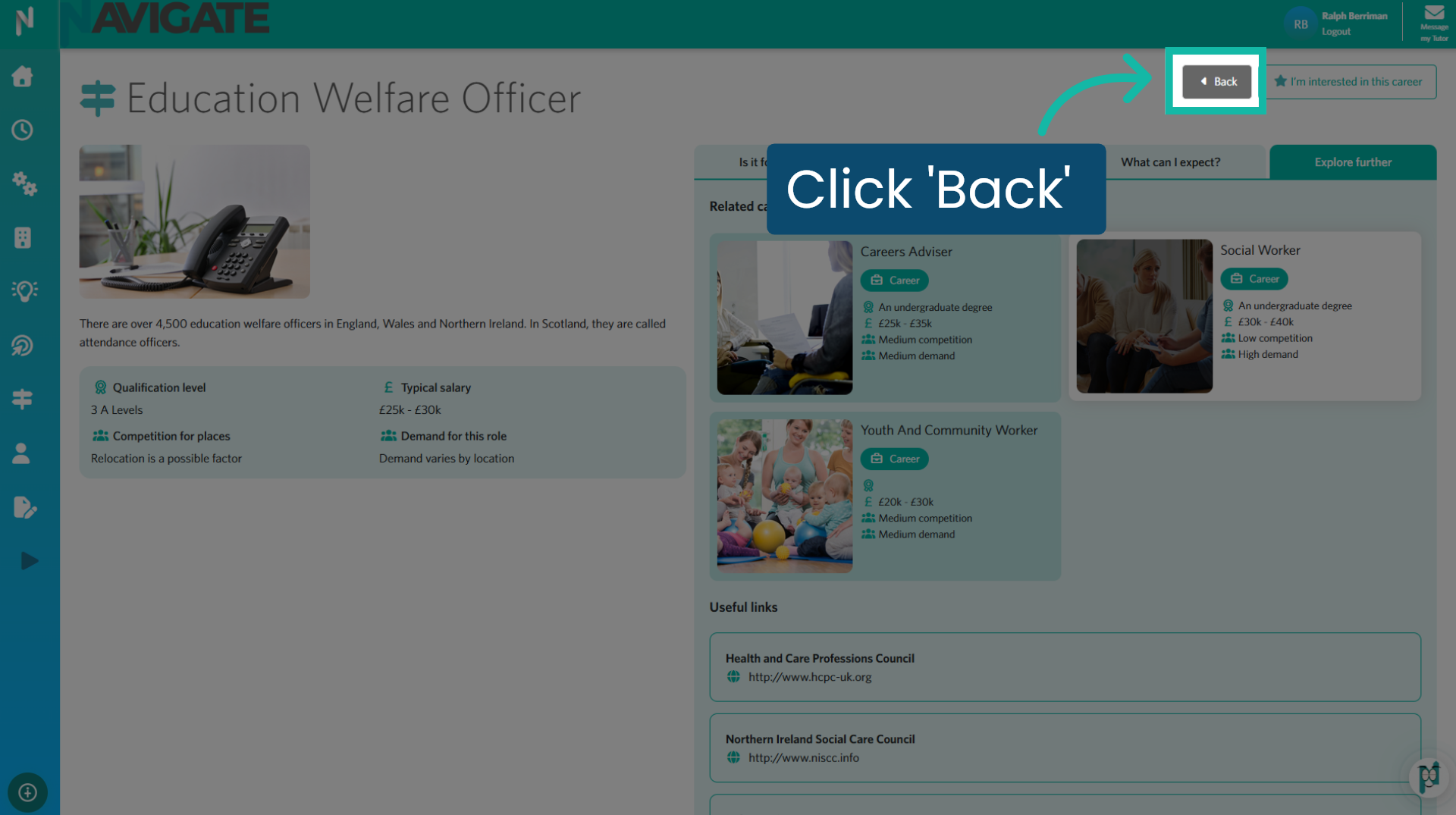 Click 'Back' to return to the suggestions