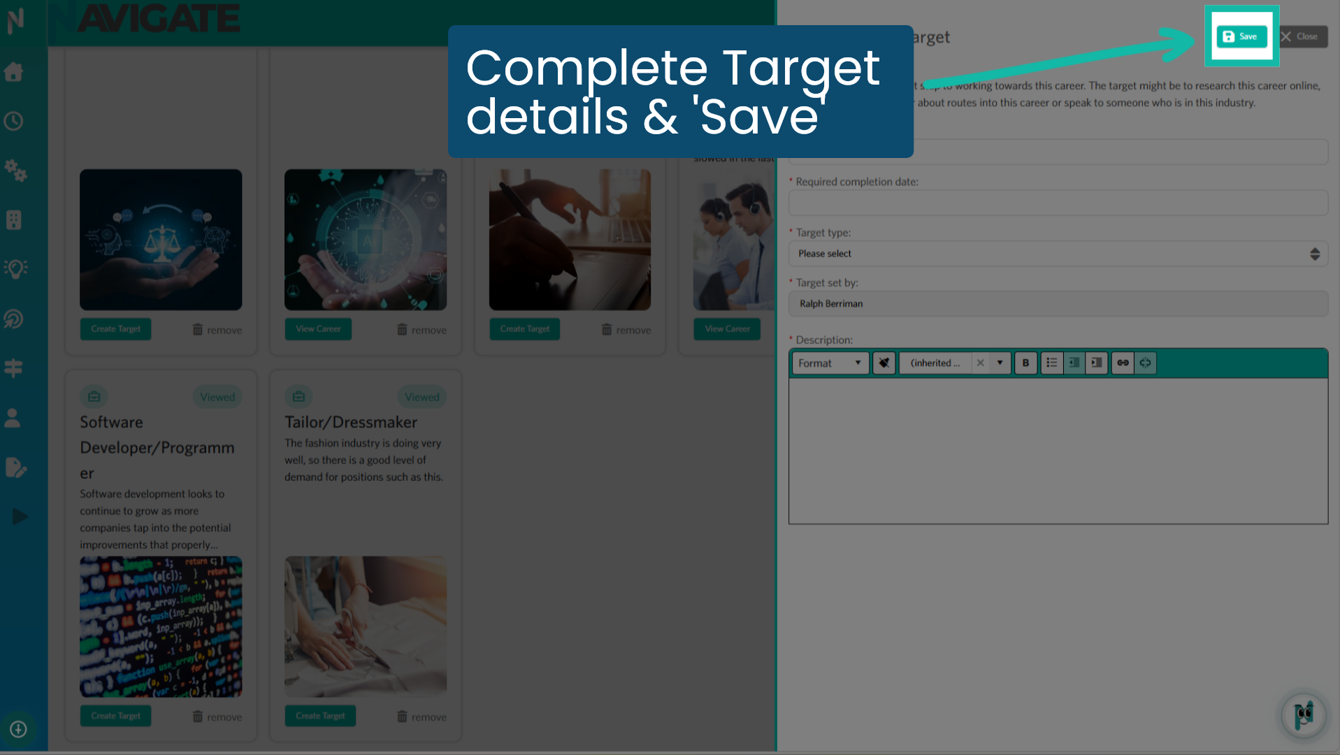 Complete Target details & 'Save'