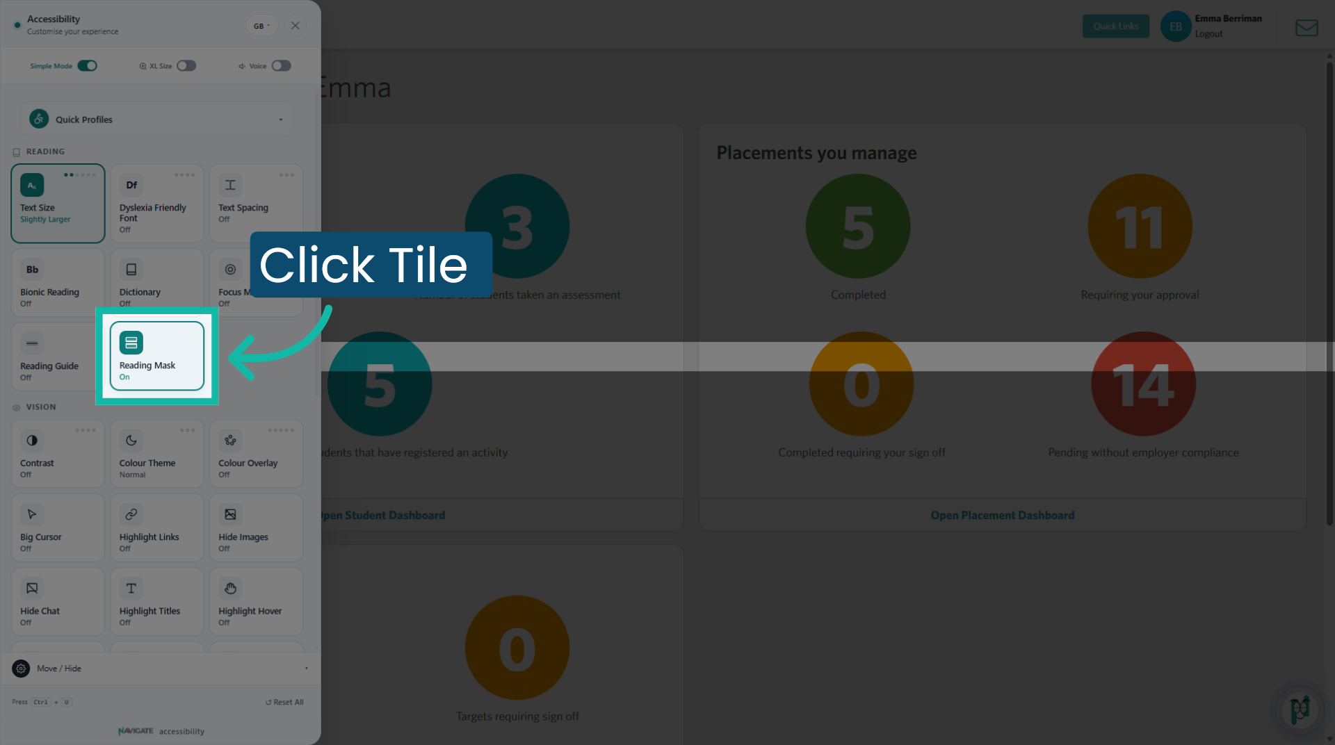 Select Relevant Action Tile
