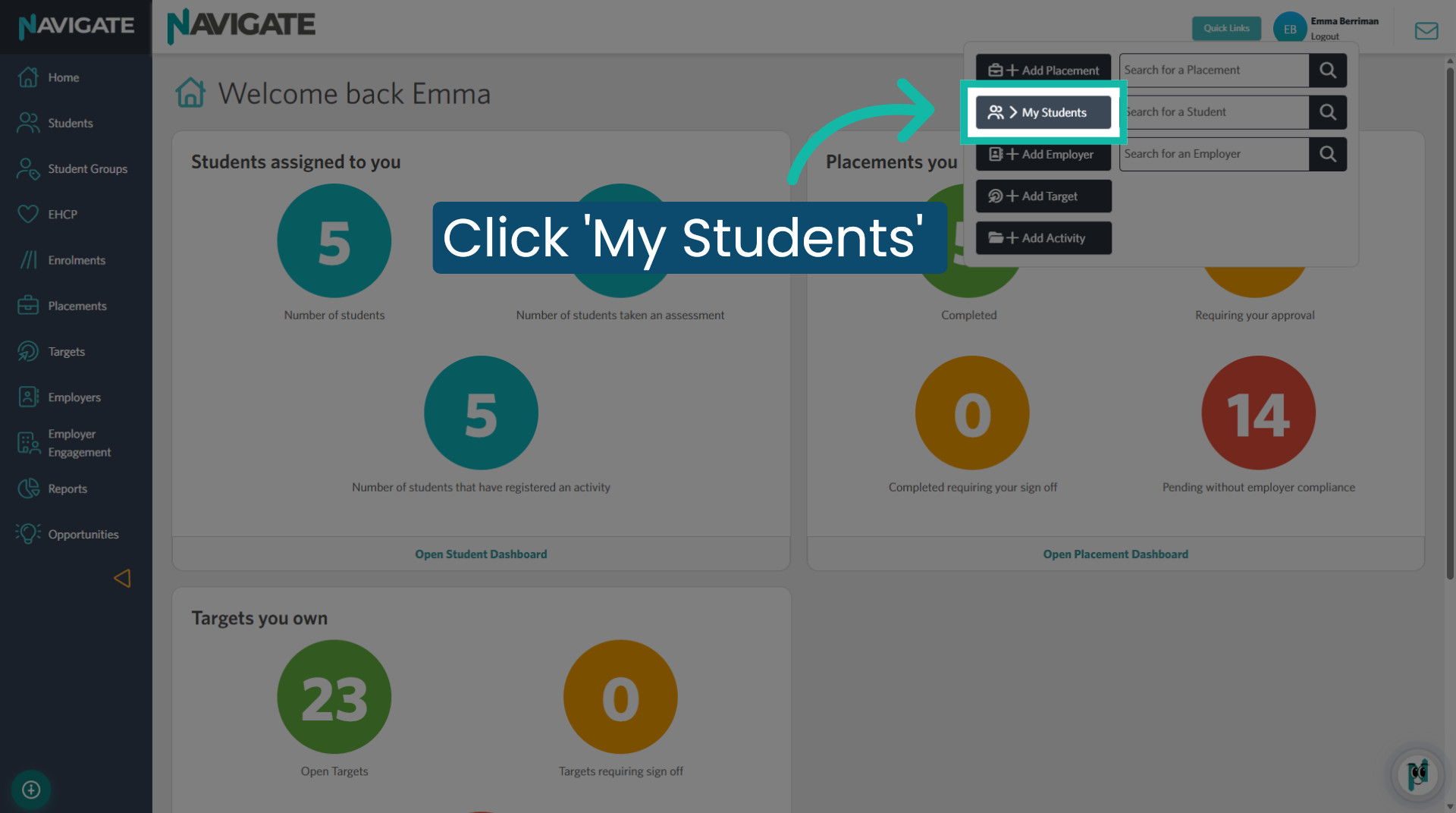 Quick access to 'My Students'