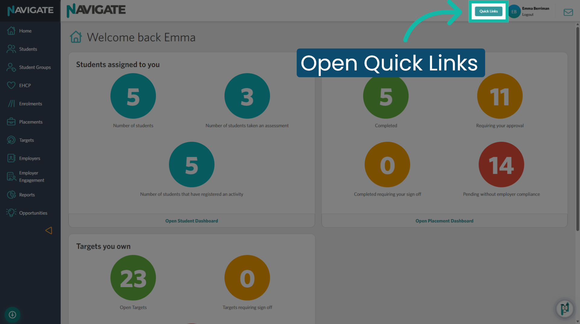 Access Quick Links Menu