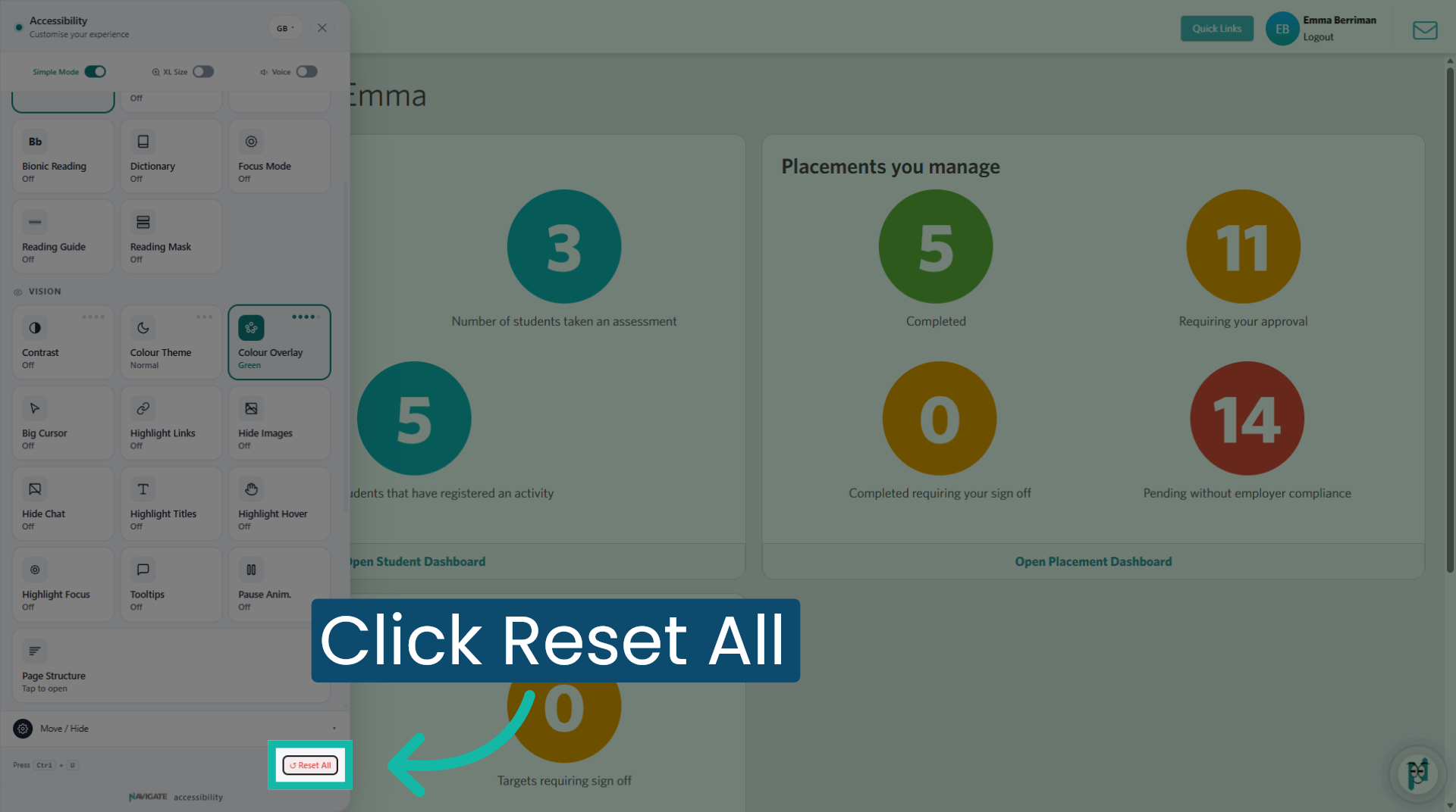 Reset Accessibility Settings