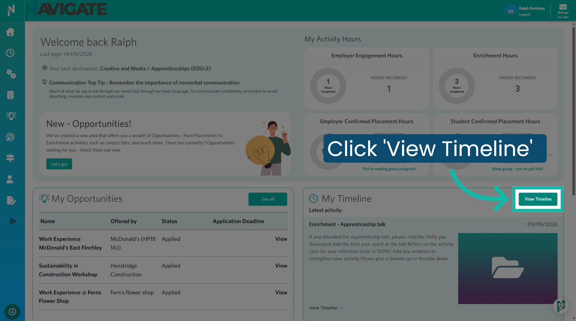 Click 'View Timeline.'