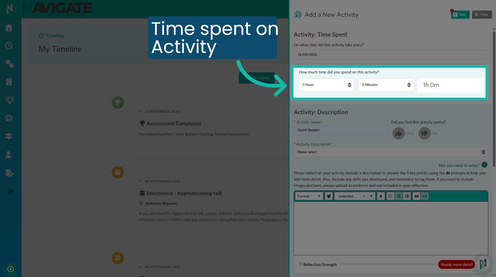 Select the amount of time spent on the activity