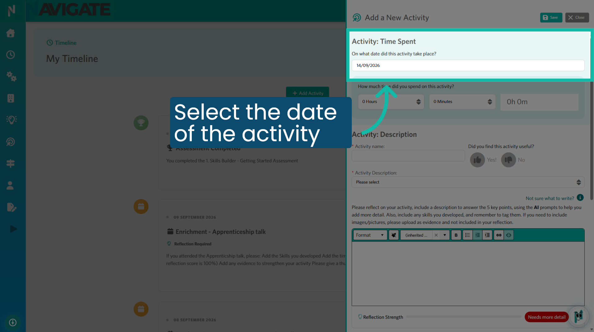Select the date the activity took place