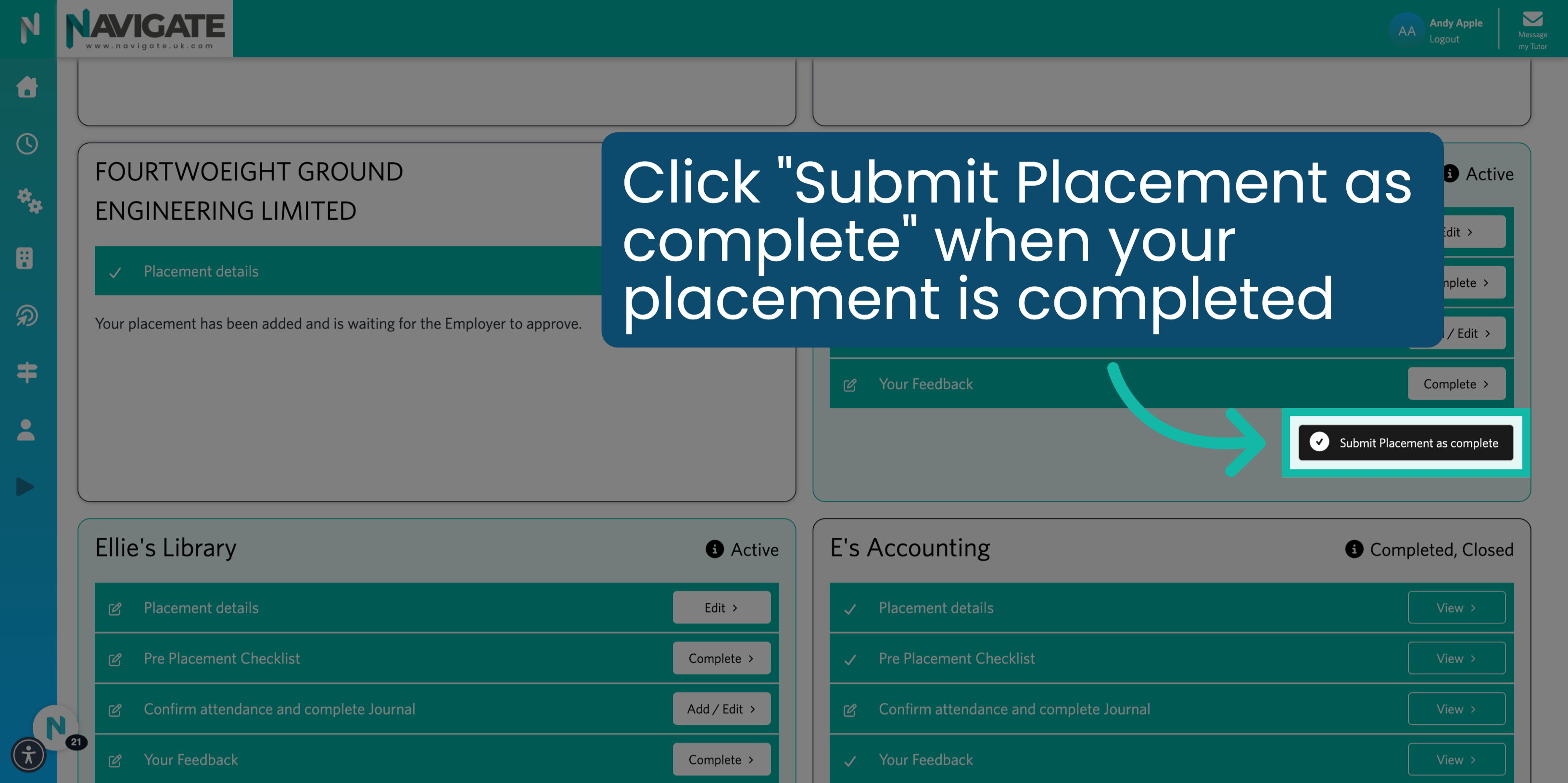 Submit Placement as complete.