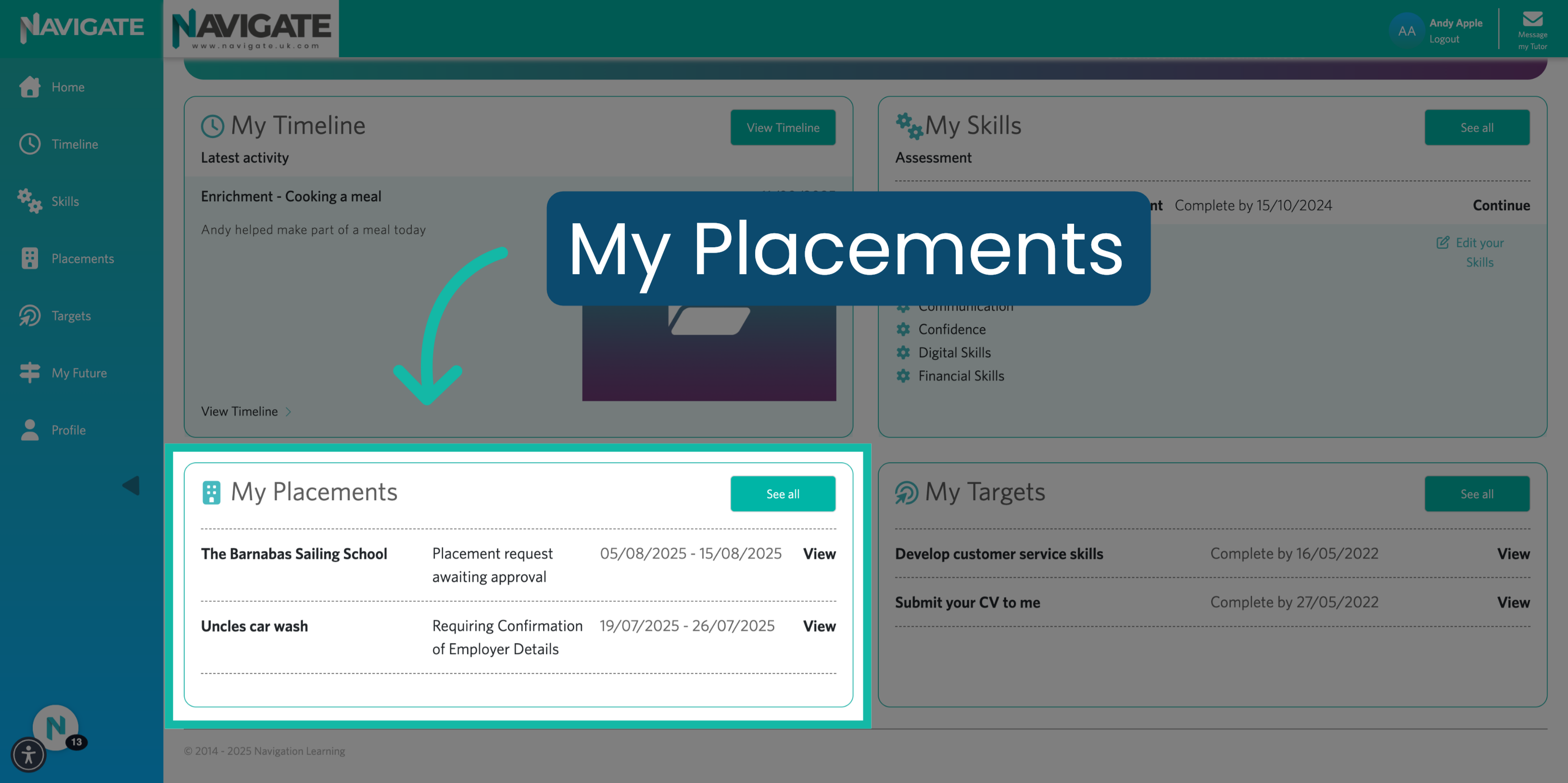 Scroll Down to Placements Panel