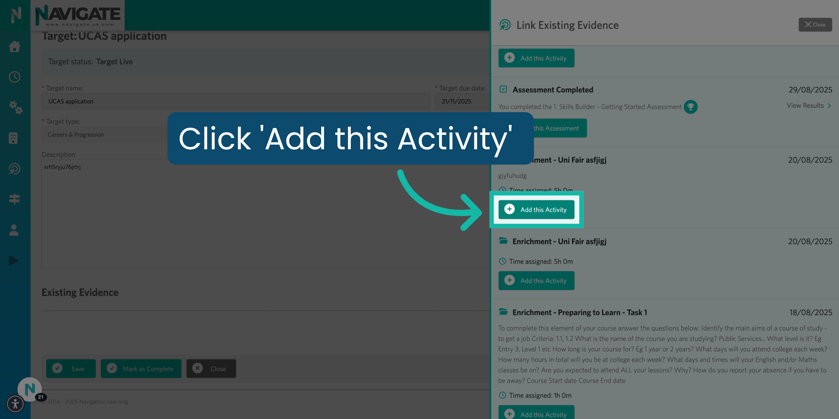 Click 'Add this Activity'