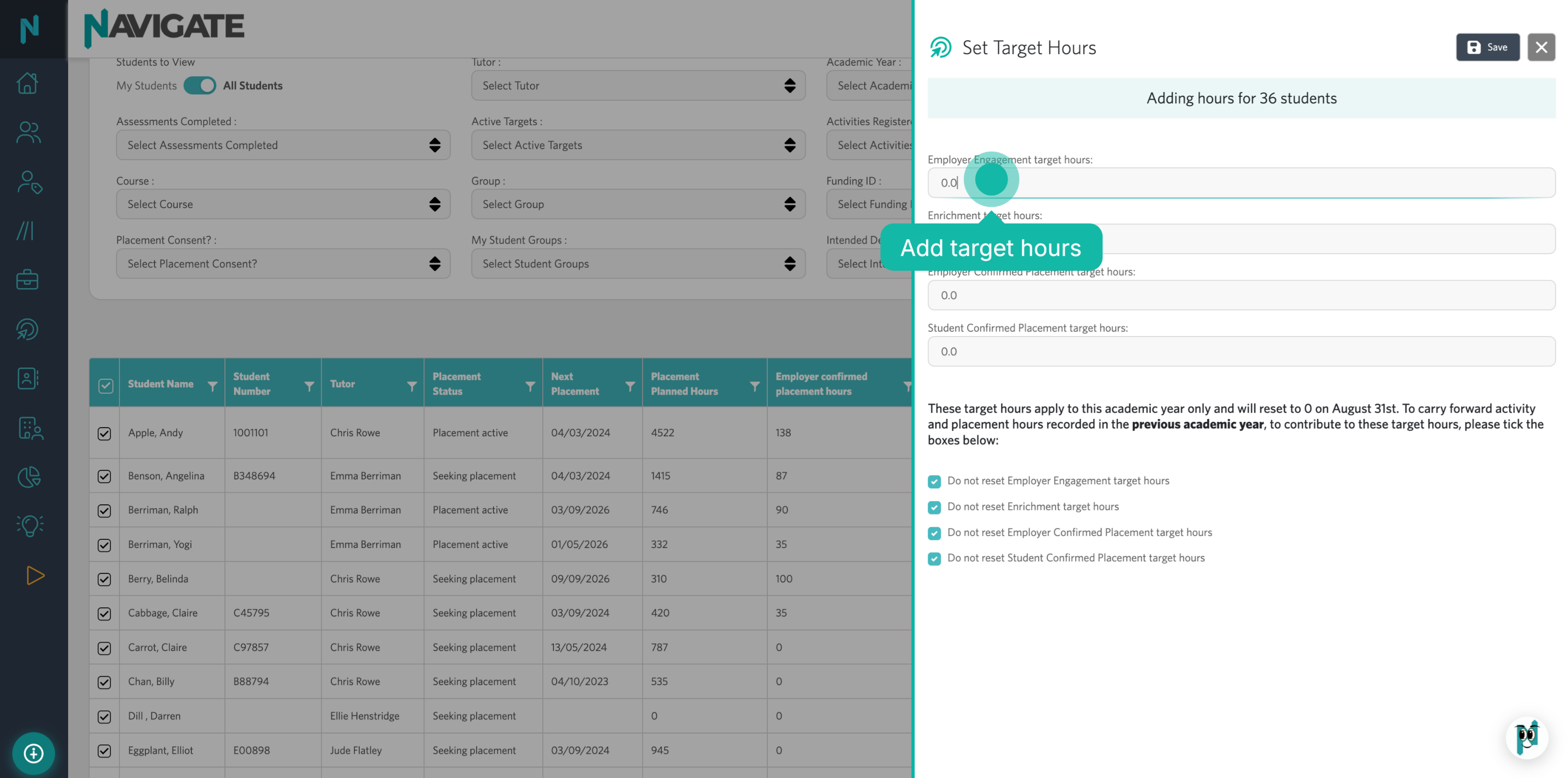 Set Target Hours