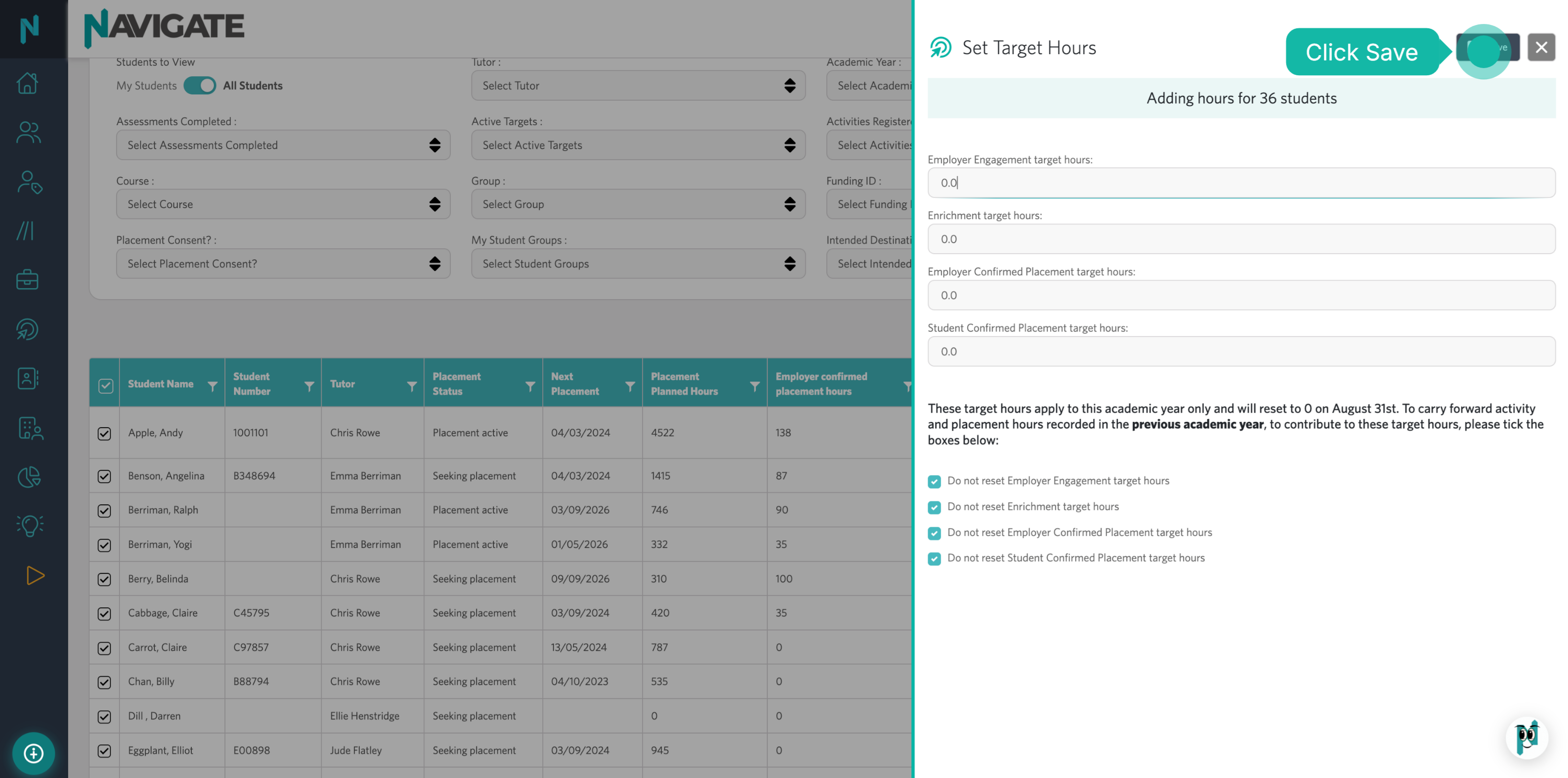Save Target Hours Settings