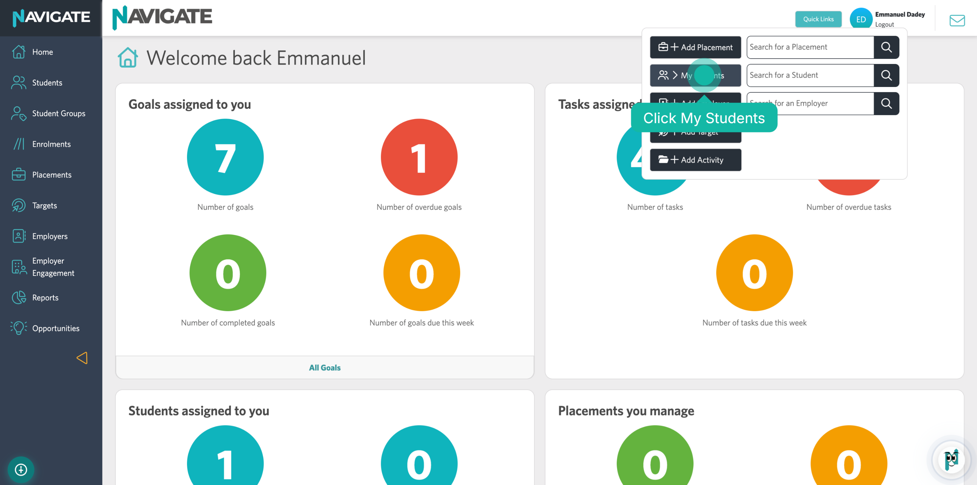 Navigate to My Students Section