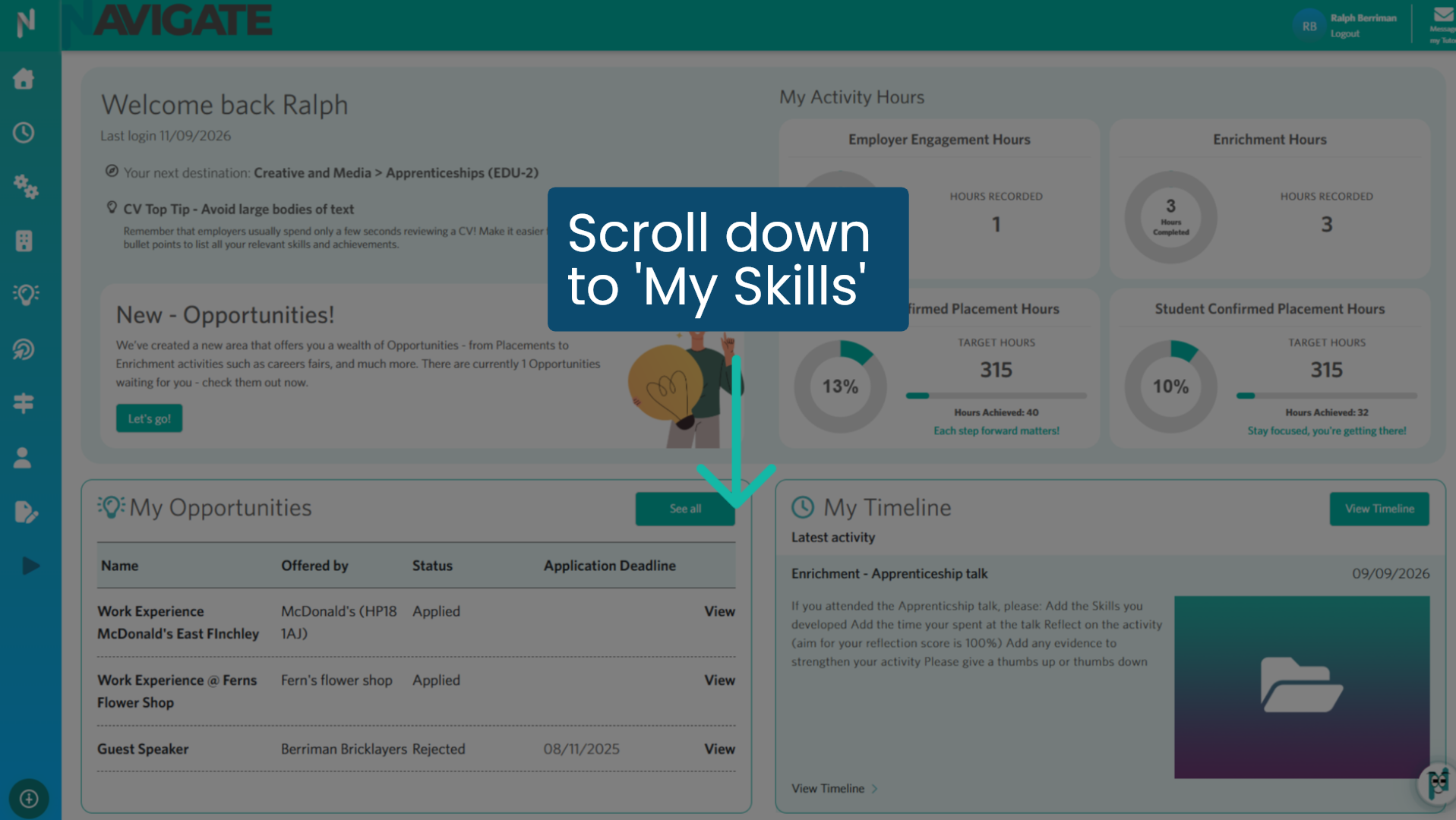 Scroll to the 'My Skills' module