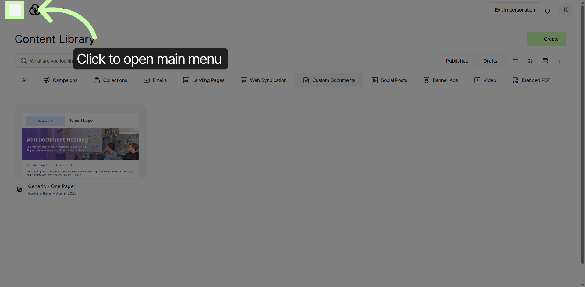 Open Content Library Menu
