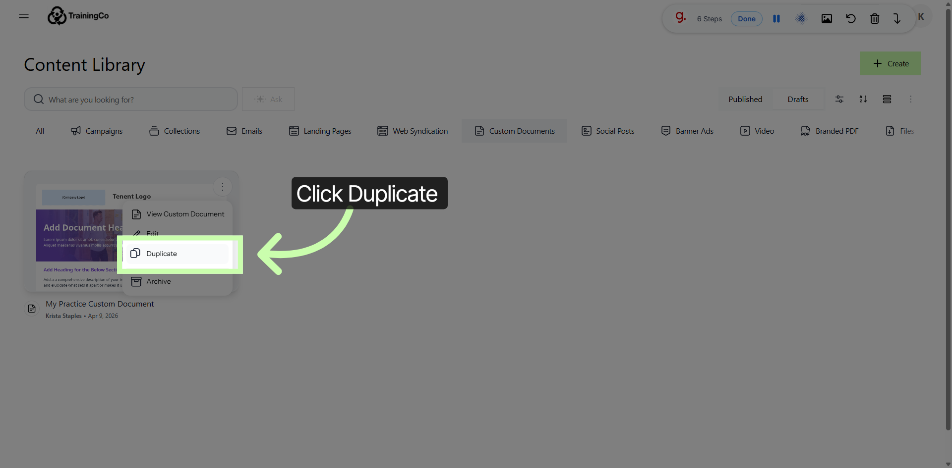 Duplicate Selected Document