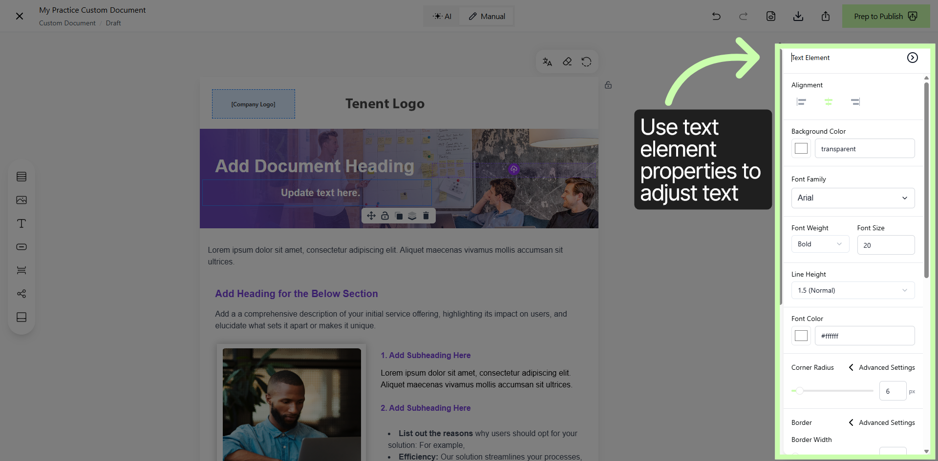 Text Element Properties Panel