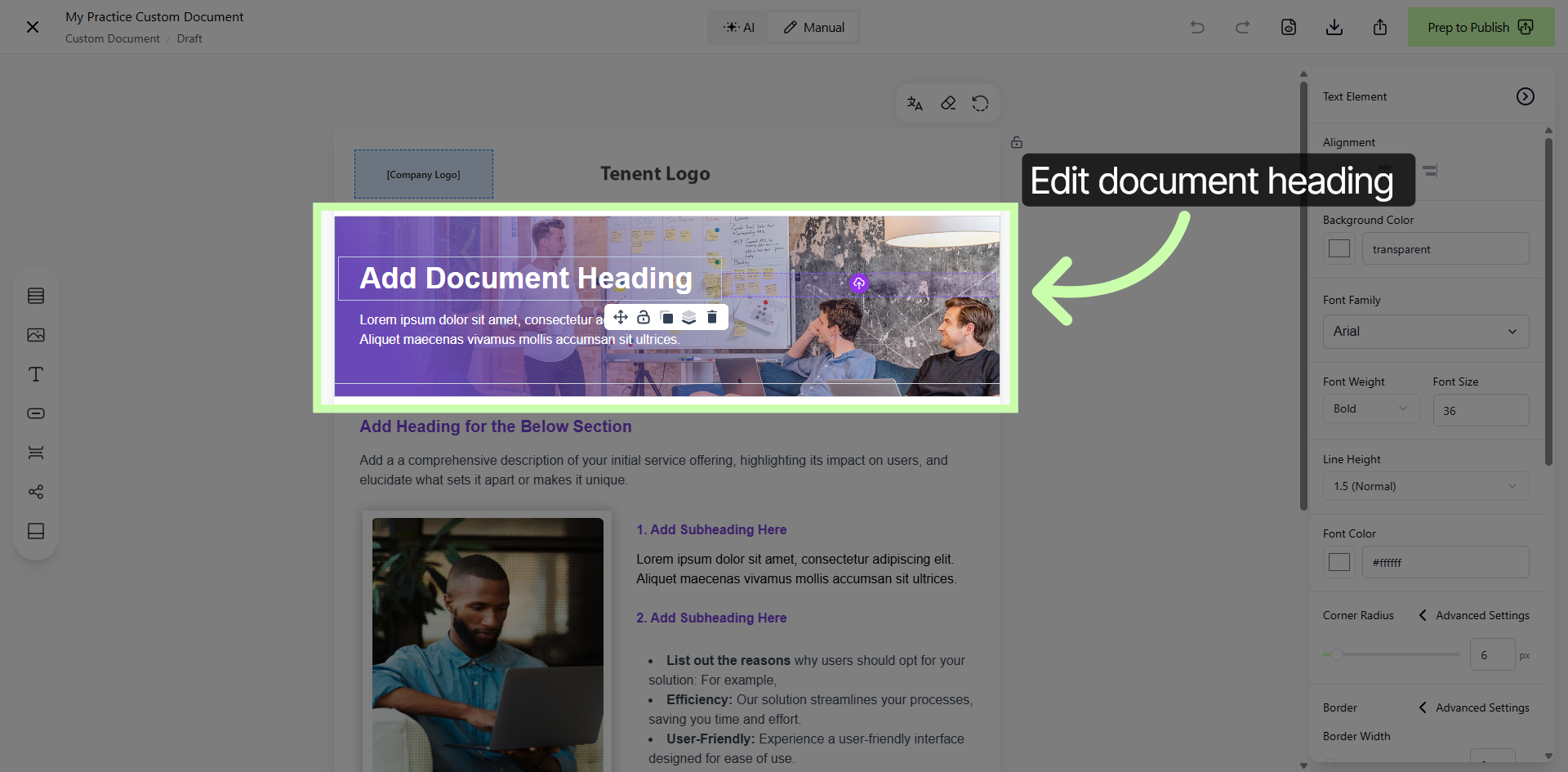 Update Document Heading