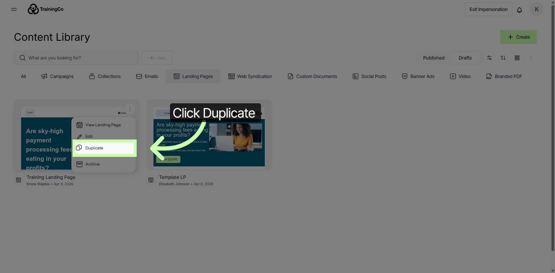 Duplicate Selected Draft
