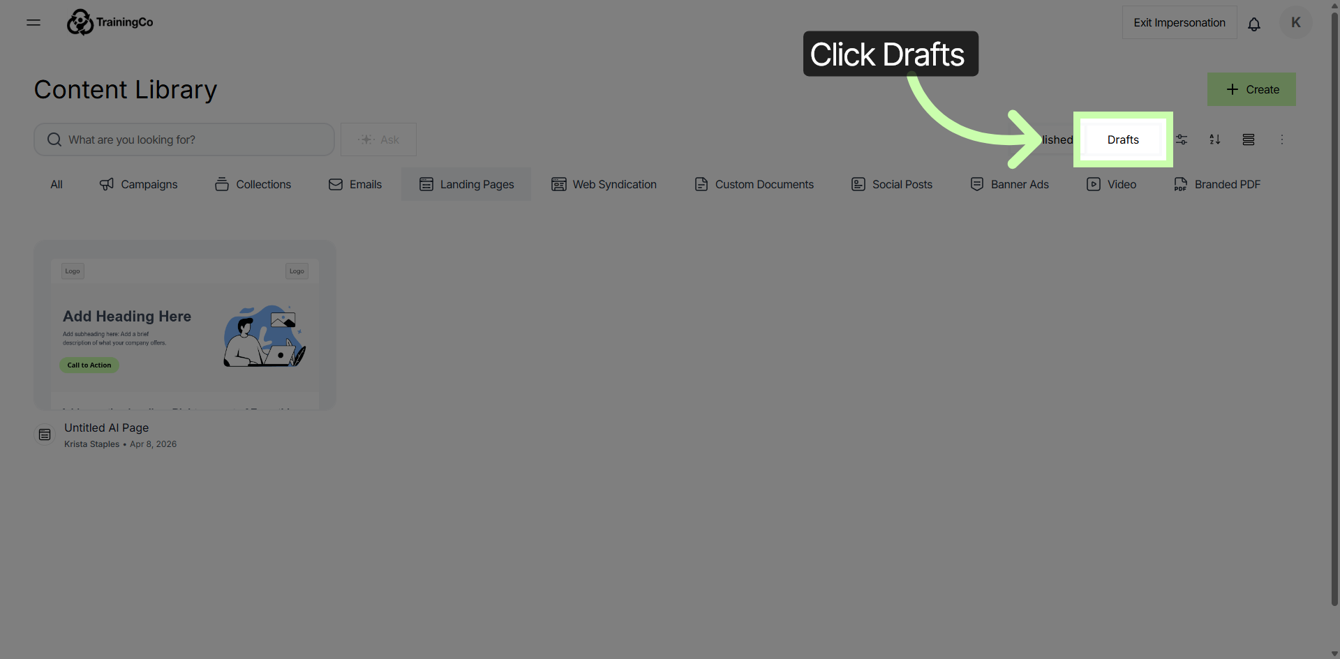 View Draft Landing Pages