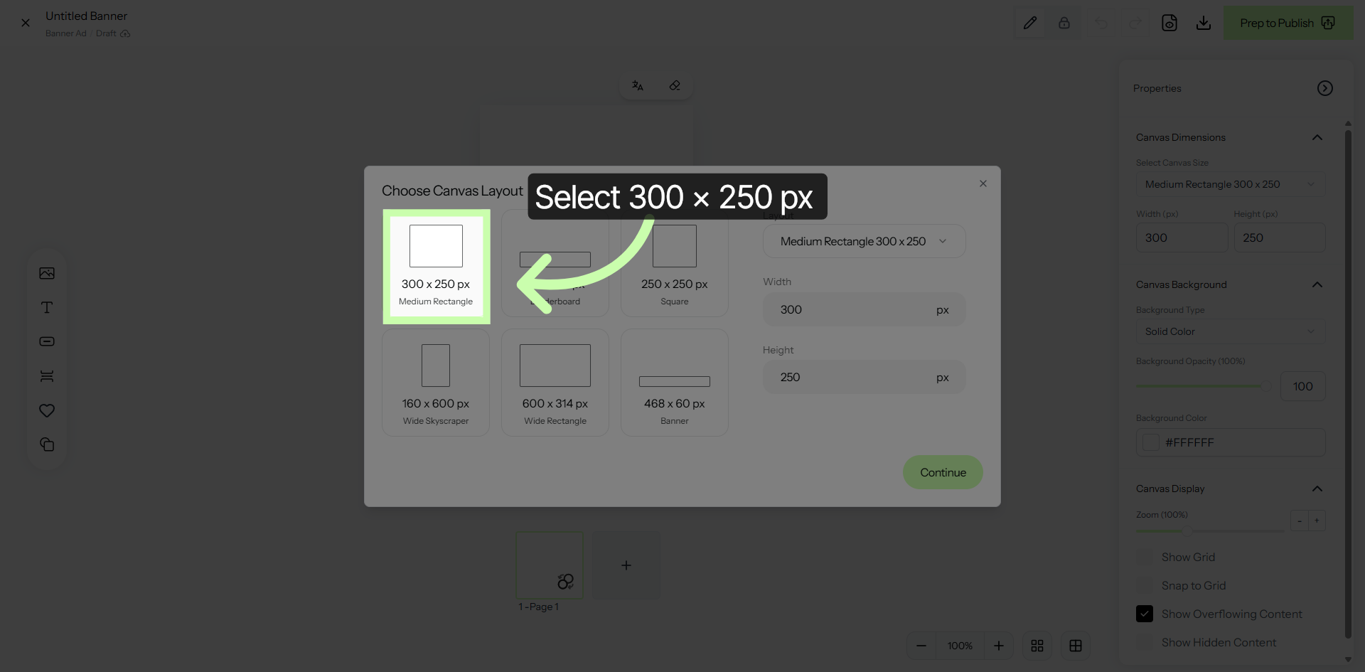 Choose 300 x 250 Canvas