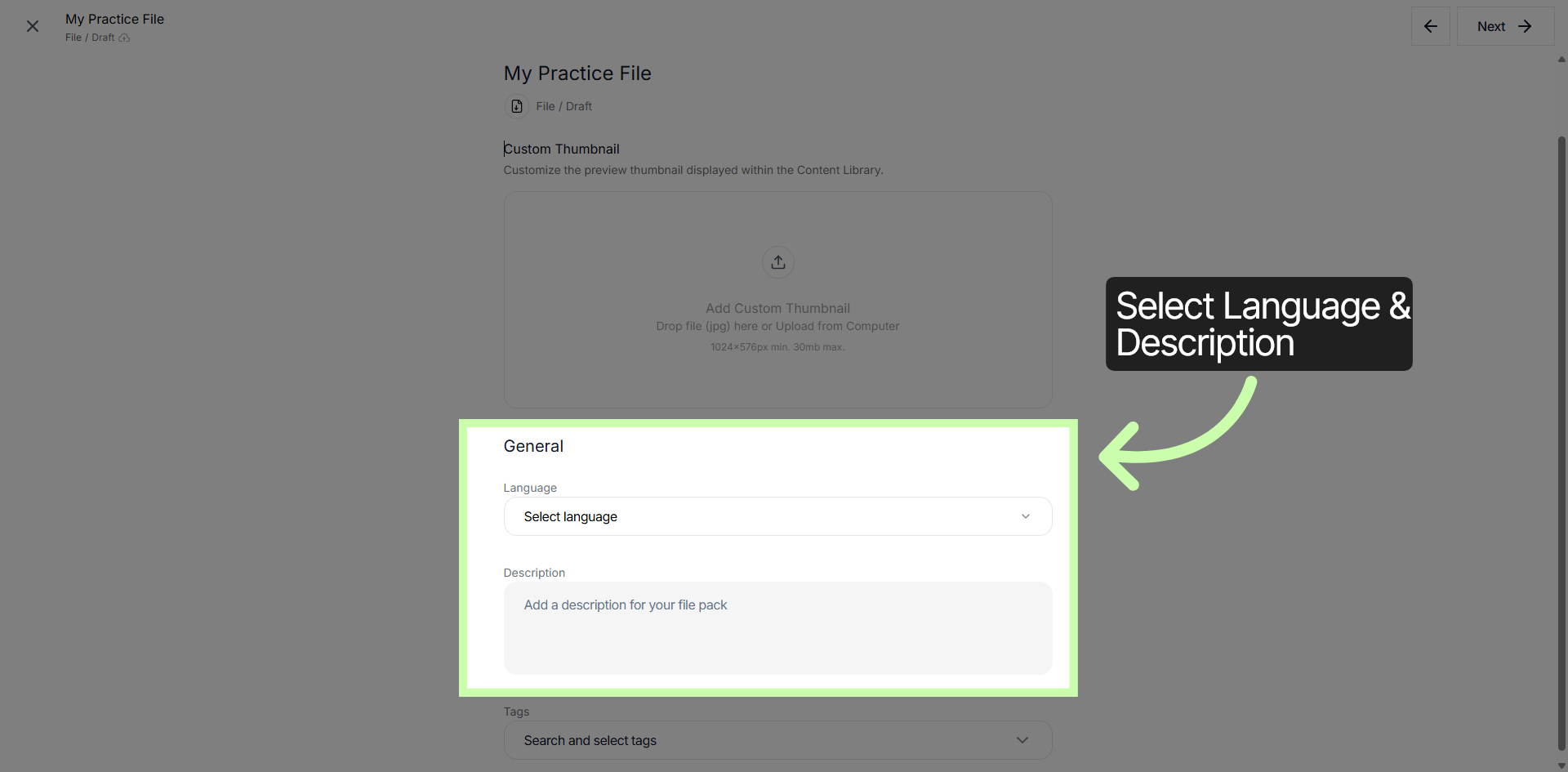 Set Language & Description