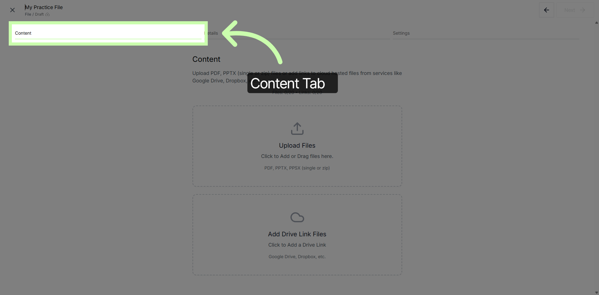 Access Content Tab